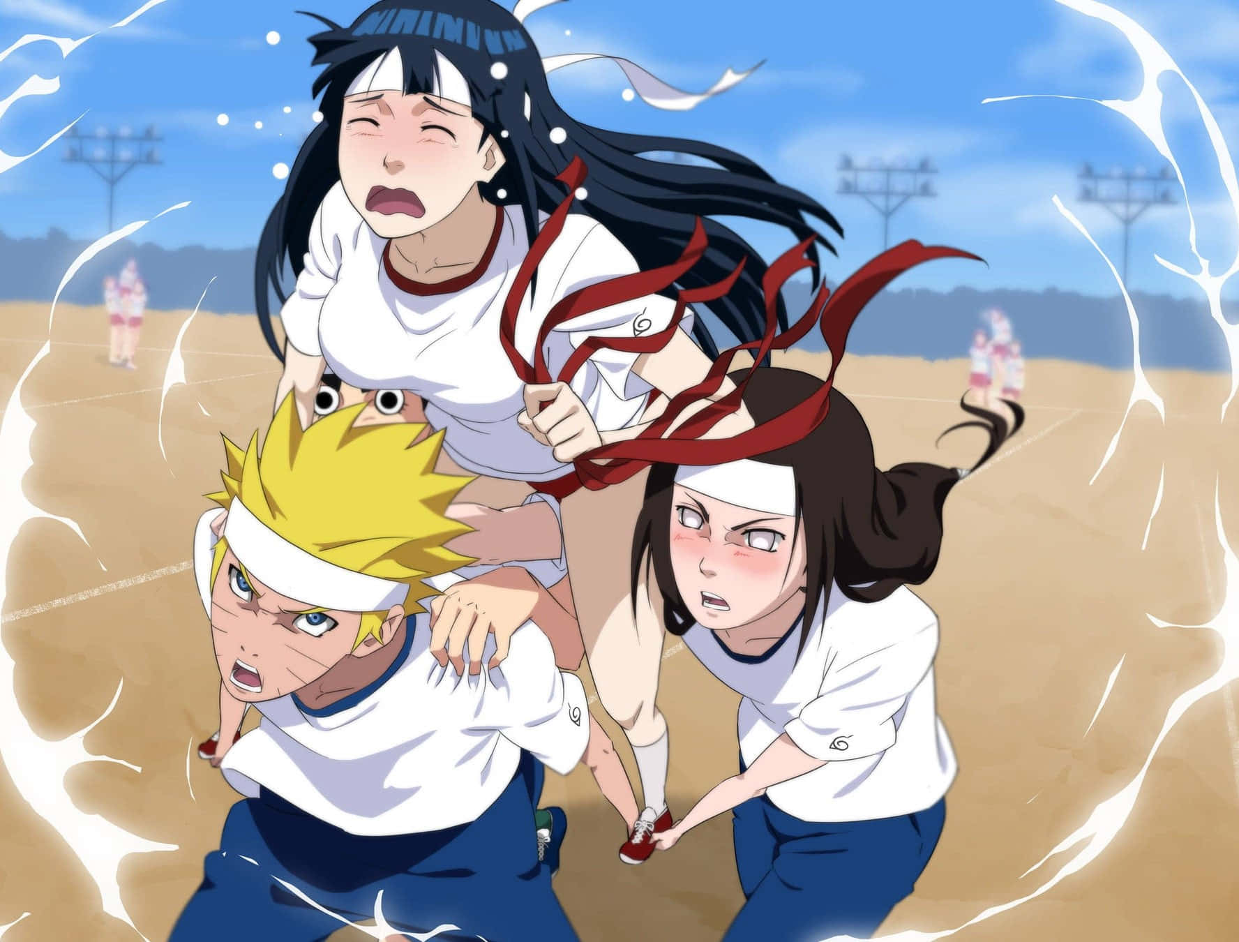 Naruto en Neji Hyuga dra Hinata Muurpapier