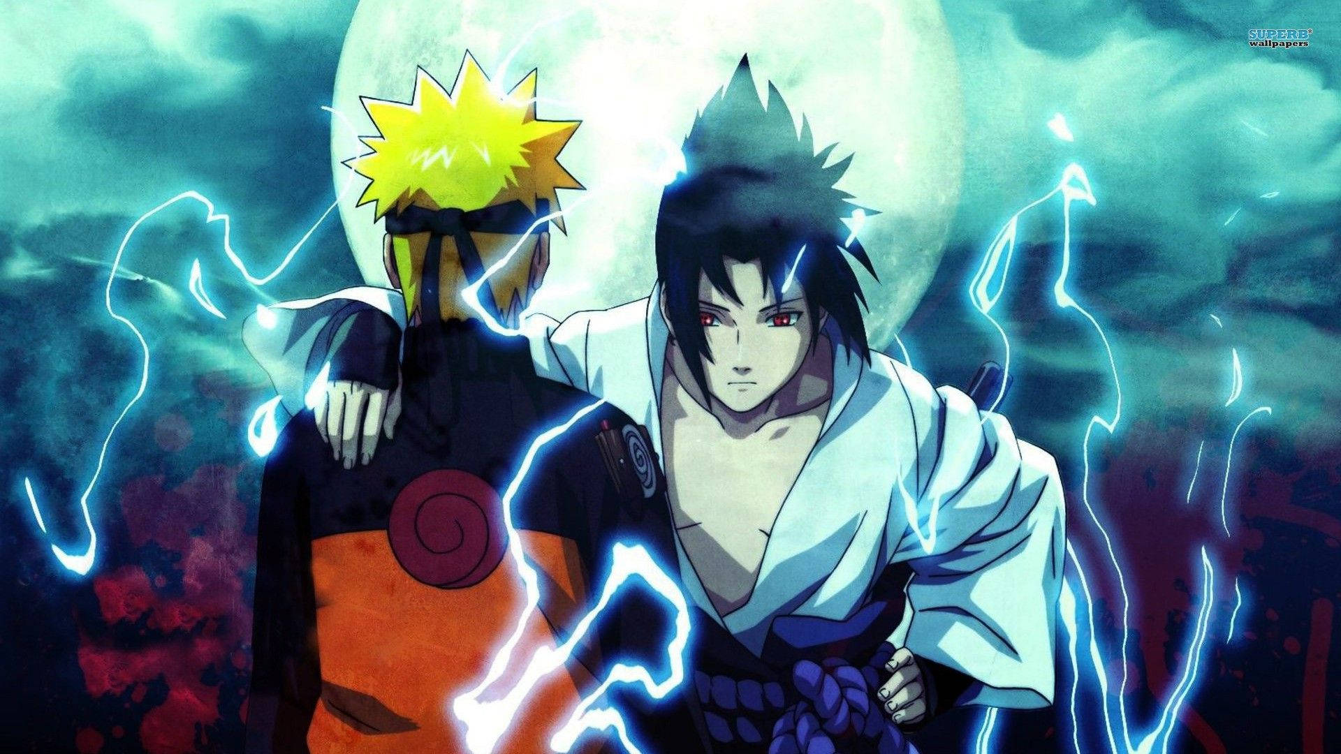 Naruto en Sasuke onder die Maan Muurpapier