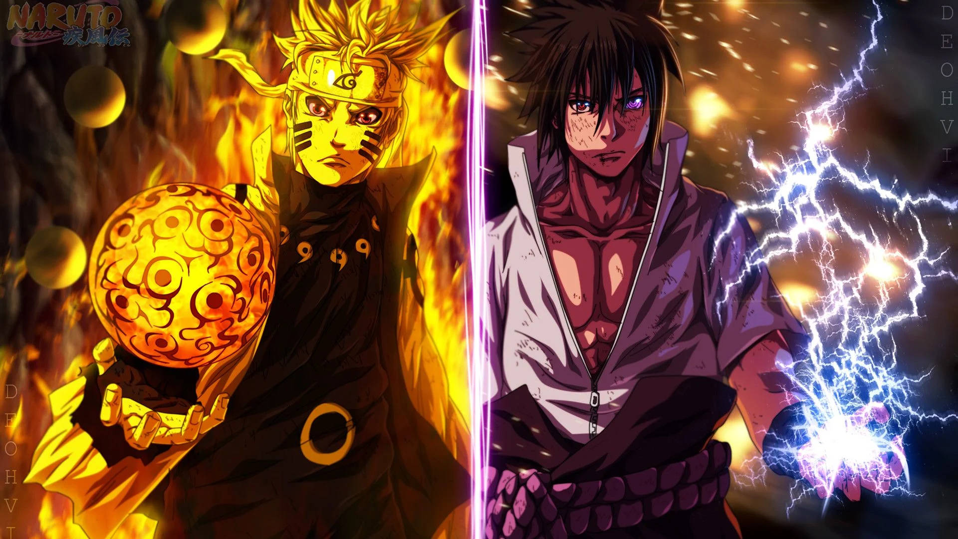 Naruto en Sasuke Ninjutsu Muurpapier