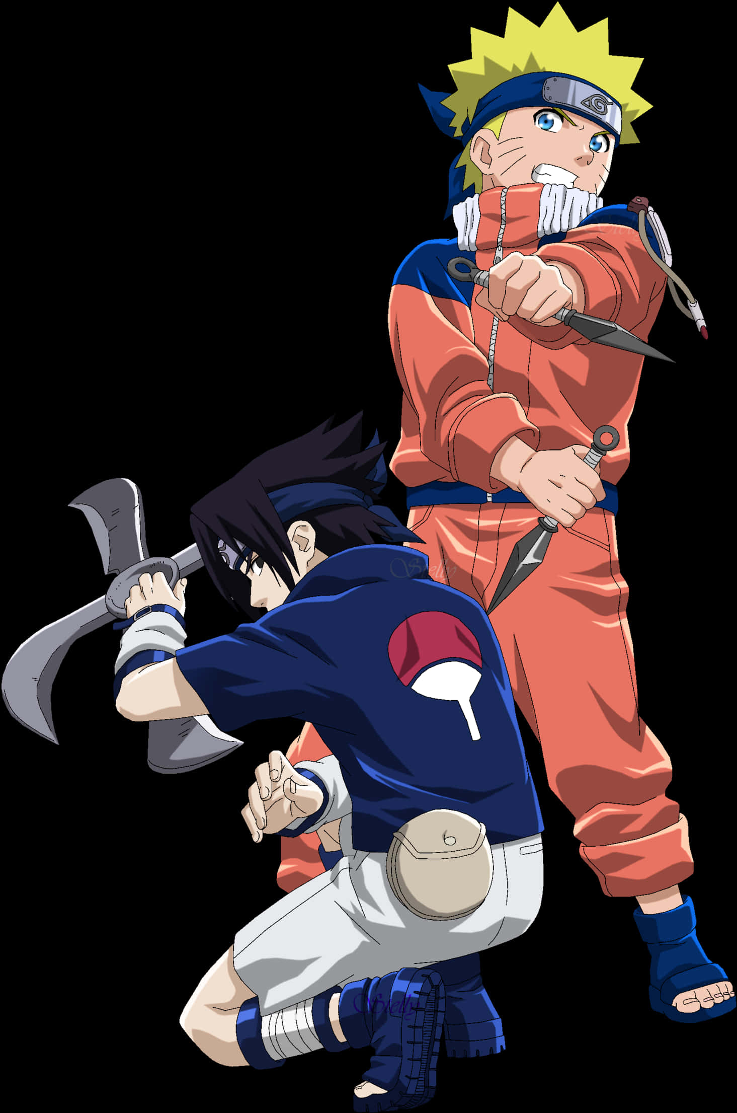 Naruto en Sasuke Gereed vir die Stryd Muurpapier