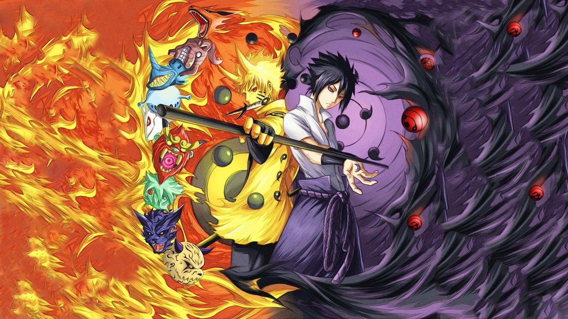 Naruto en Sasuke Rikudou Sennin Modus Muurpapier