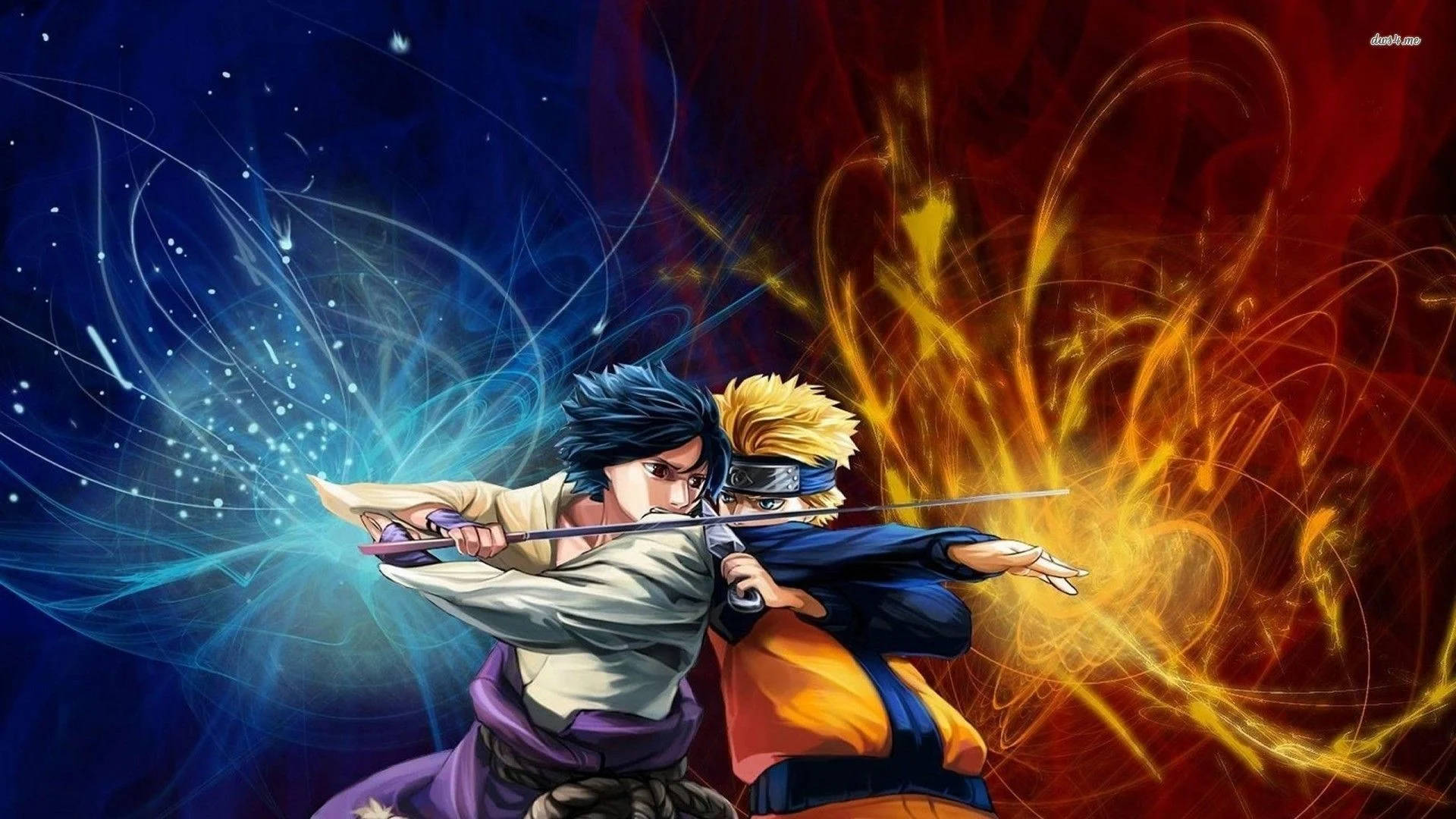 Naruto en Sasuke Stoeiery Muurpapier