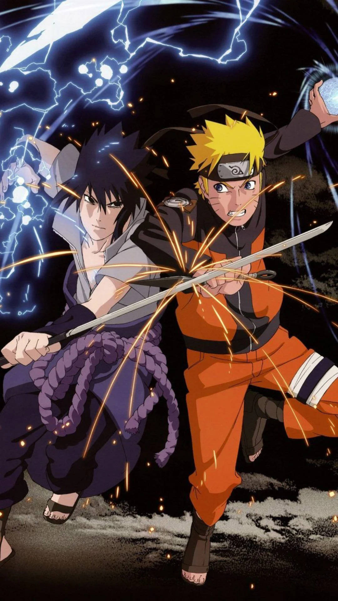 Naruto en Sasuke Sypa-aan-Sypa Geveg Muurpapier