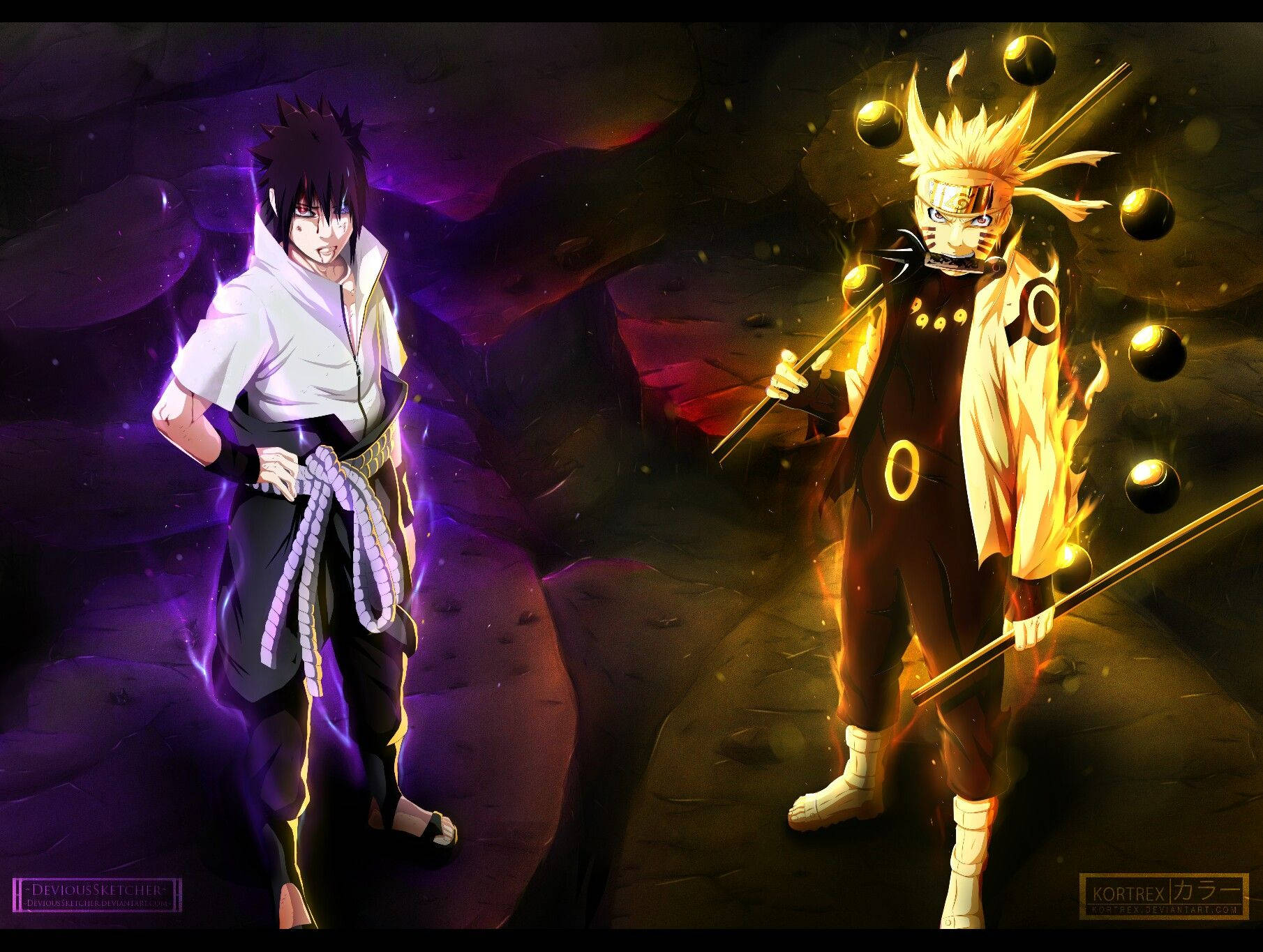 Naruto en Sasuke teen Madara Muurpapier