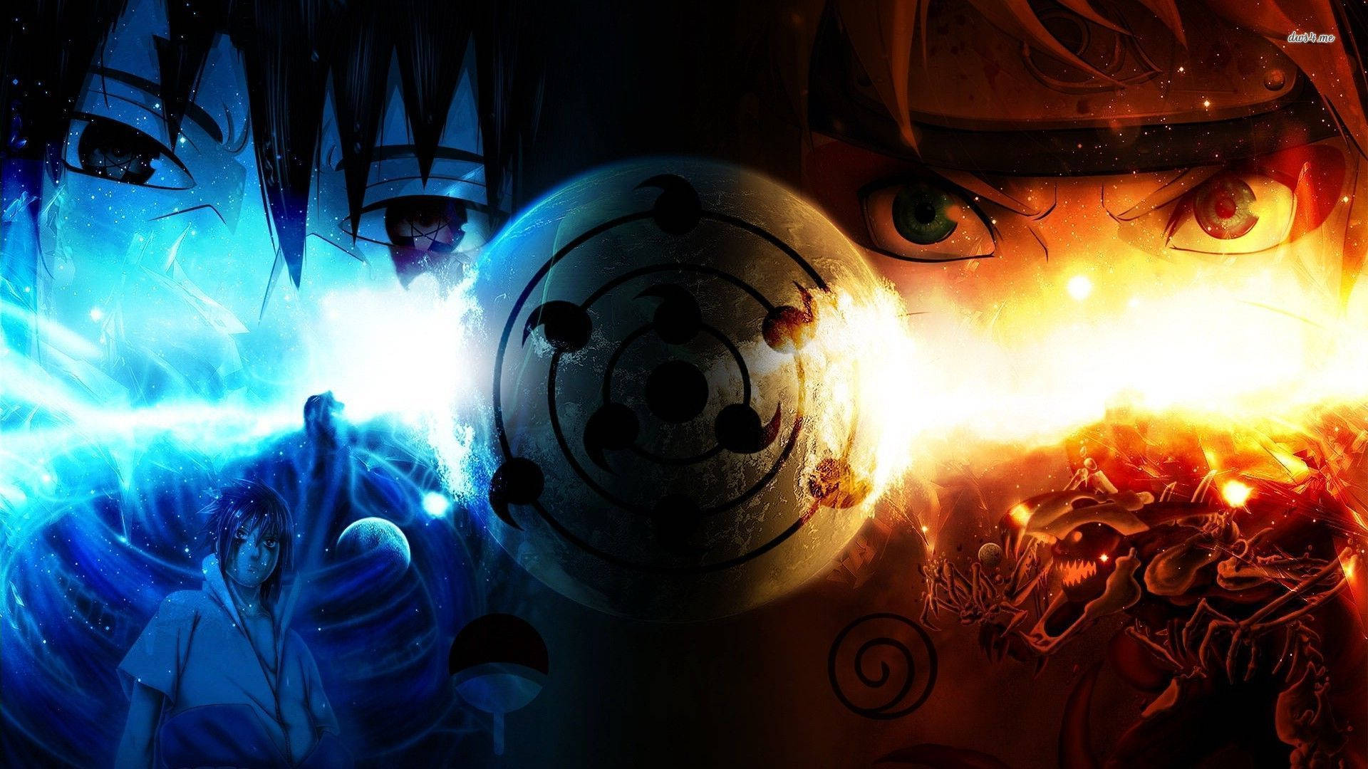 Naruto en Sasuke veg in 'n intense wedywering Muurpapier