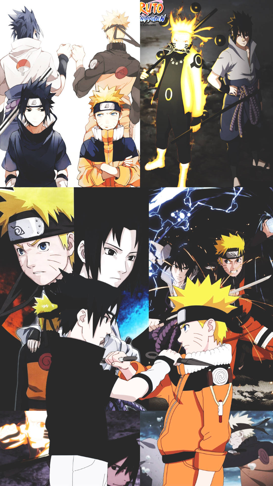 Naruto en Sasuke Vriendskap deur die Jare Muurpapier