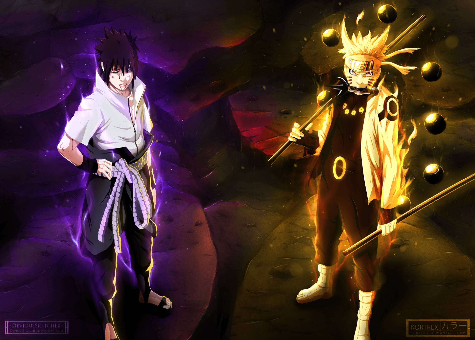 Gloeiende mededingers Naruto en Sasuke agtergrond. — Koel naruto GIF Muurpapier