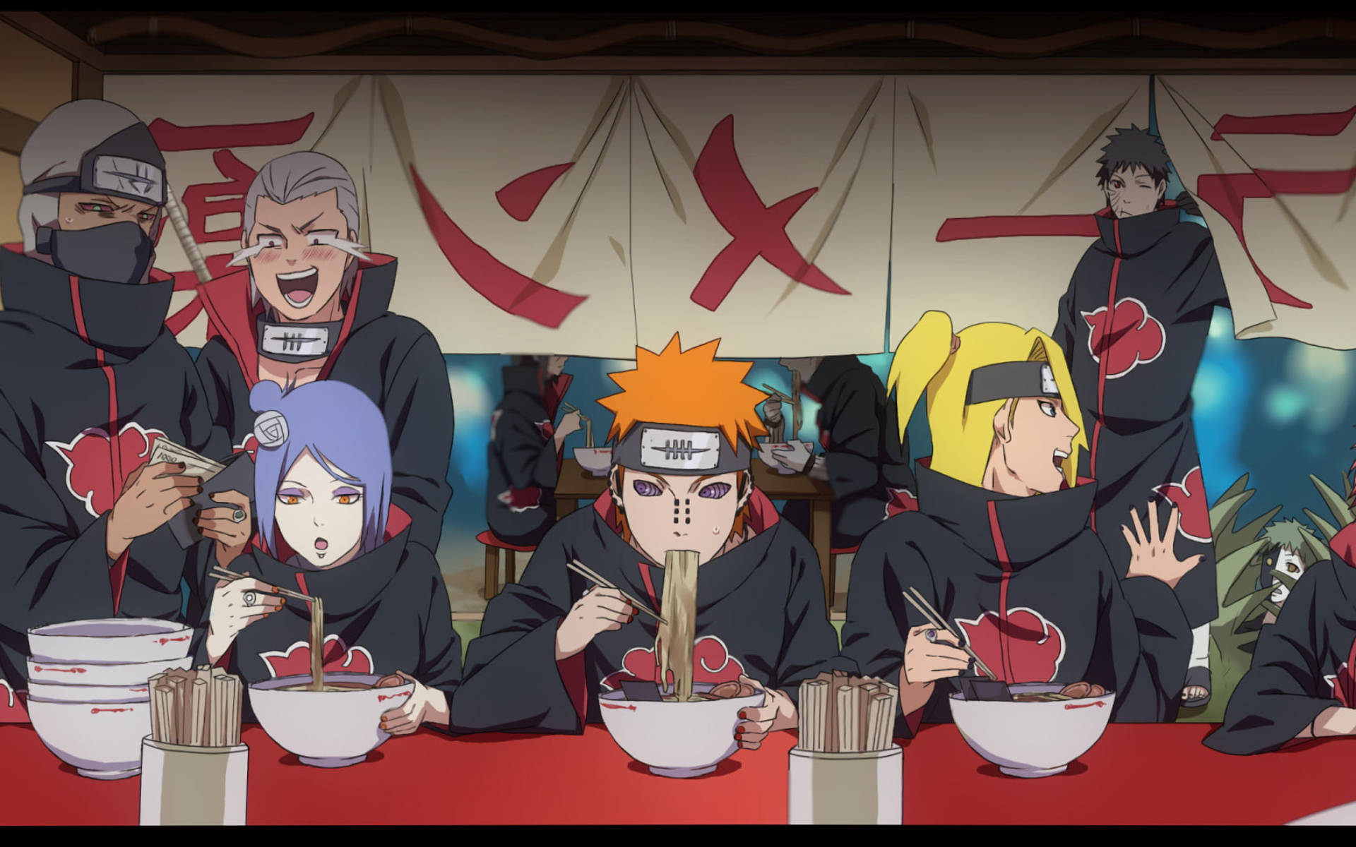 Naruto Karakters Akatsuki In Ramen Huis Muurpapier