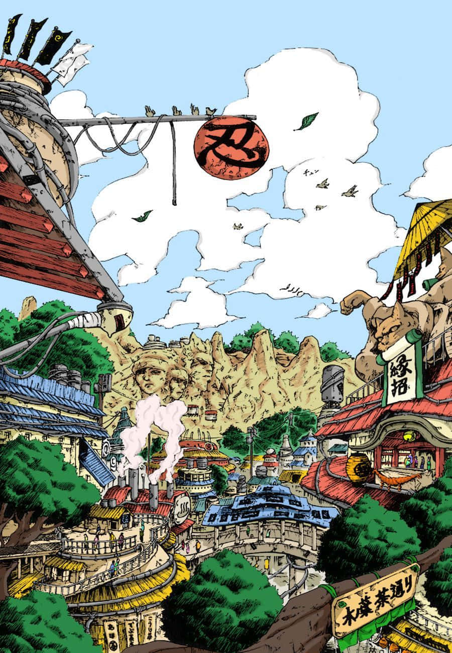 Naruto Konoha Dorp Grafiese Kuns Muurpapier
