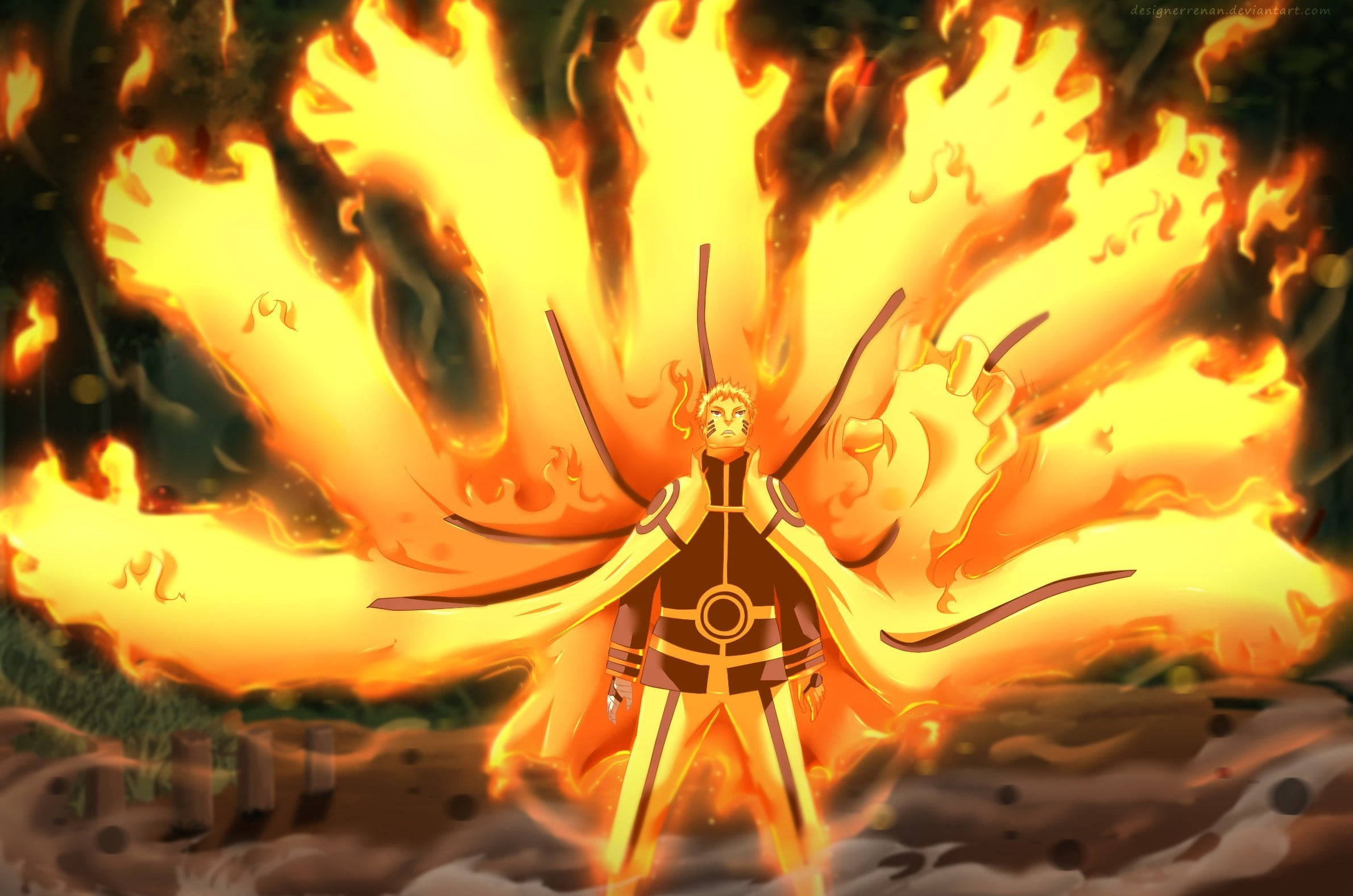 Naruto Lewende Vlamarms Muurpapier
