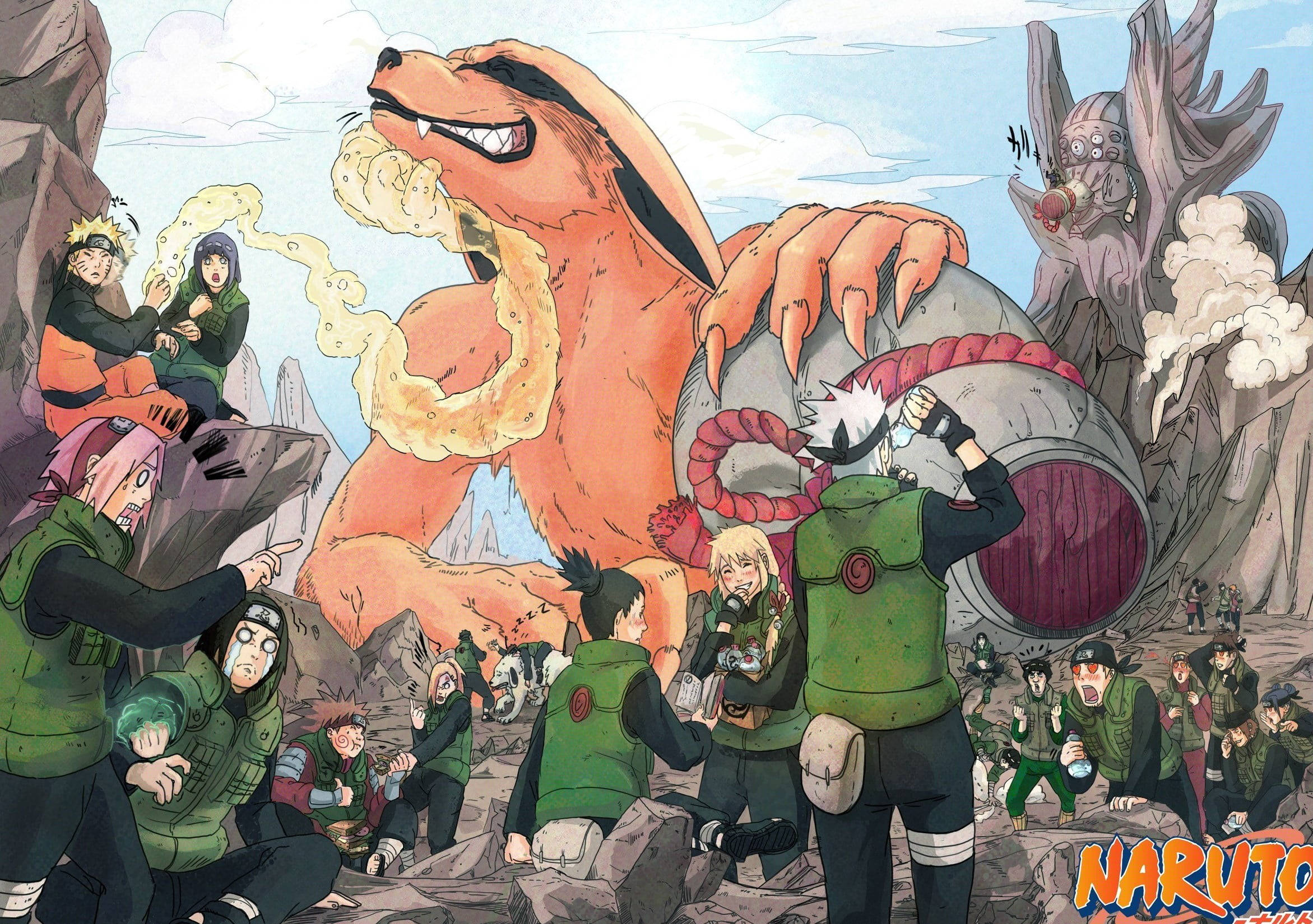 Naruto Live Kurama wat oor karakters staan Muurpapier