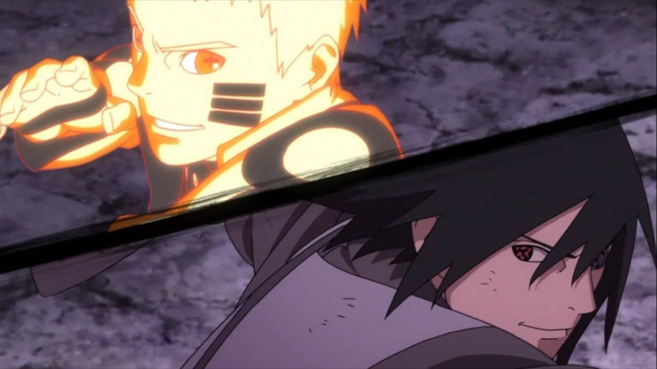 Naruto Live Sasuke Geveg Gesplete Skerm Muurpapier