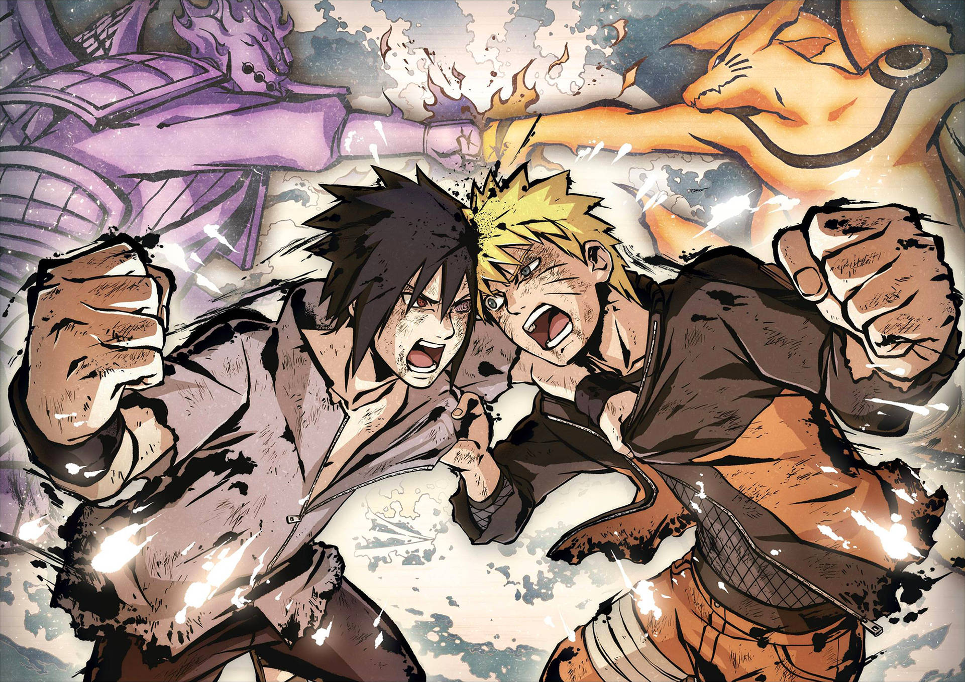 Naruto Sasuke Geveg Plakkaat Muurpapier
