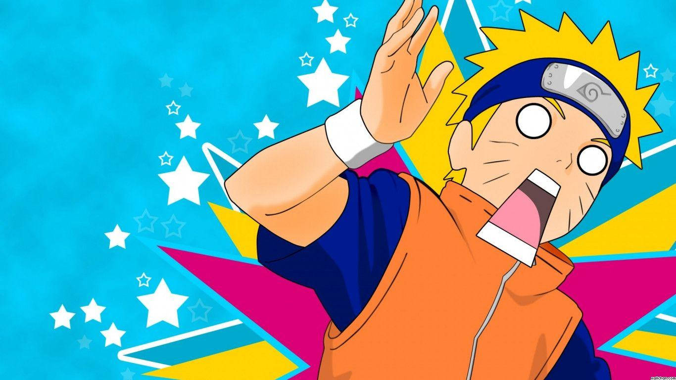 Snaakse gesig van Naruto Uzumaki in sy ninja-uniform van die blaar-dorpie.