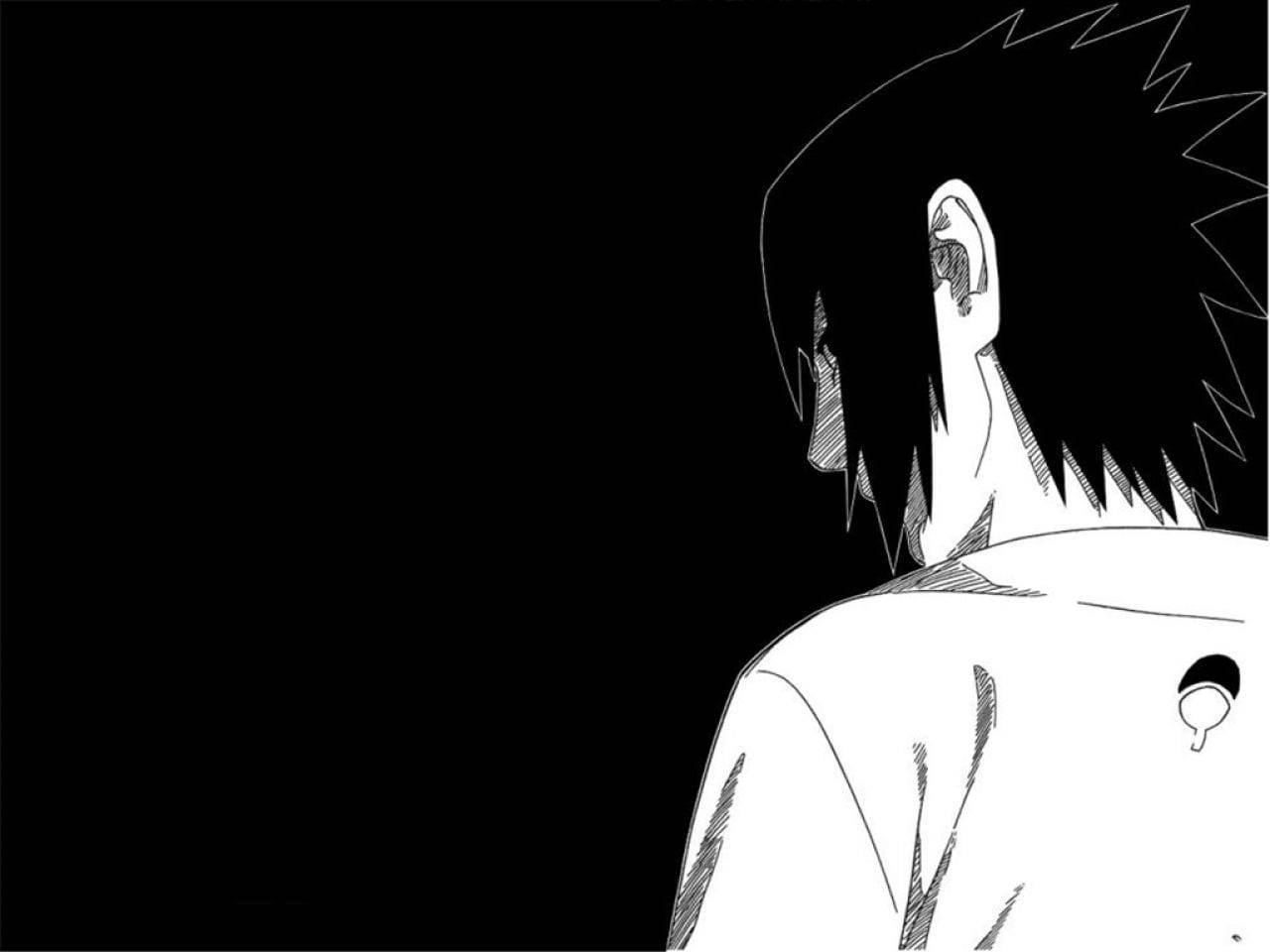 Naruto Shippuden Sasuke Uchiha Swart en Wit PFP Muurpapier