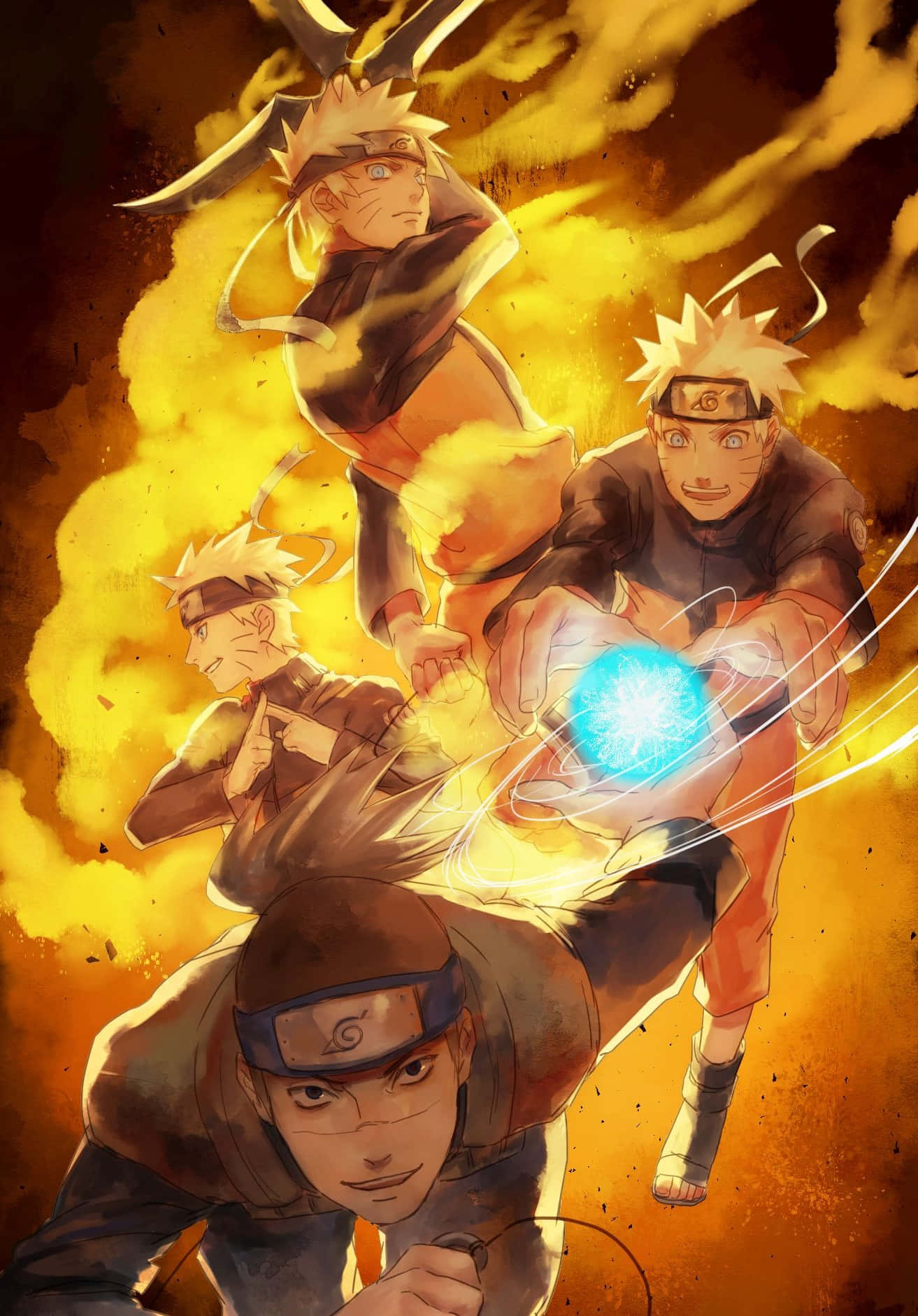 Naruto Uzumaki gereed vir aksie in 'n kragtige, dinamiese foonagtergrond Muurpapier