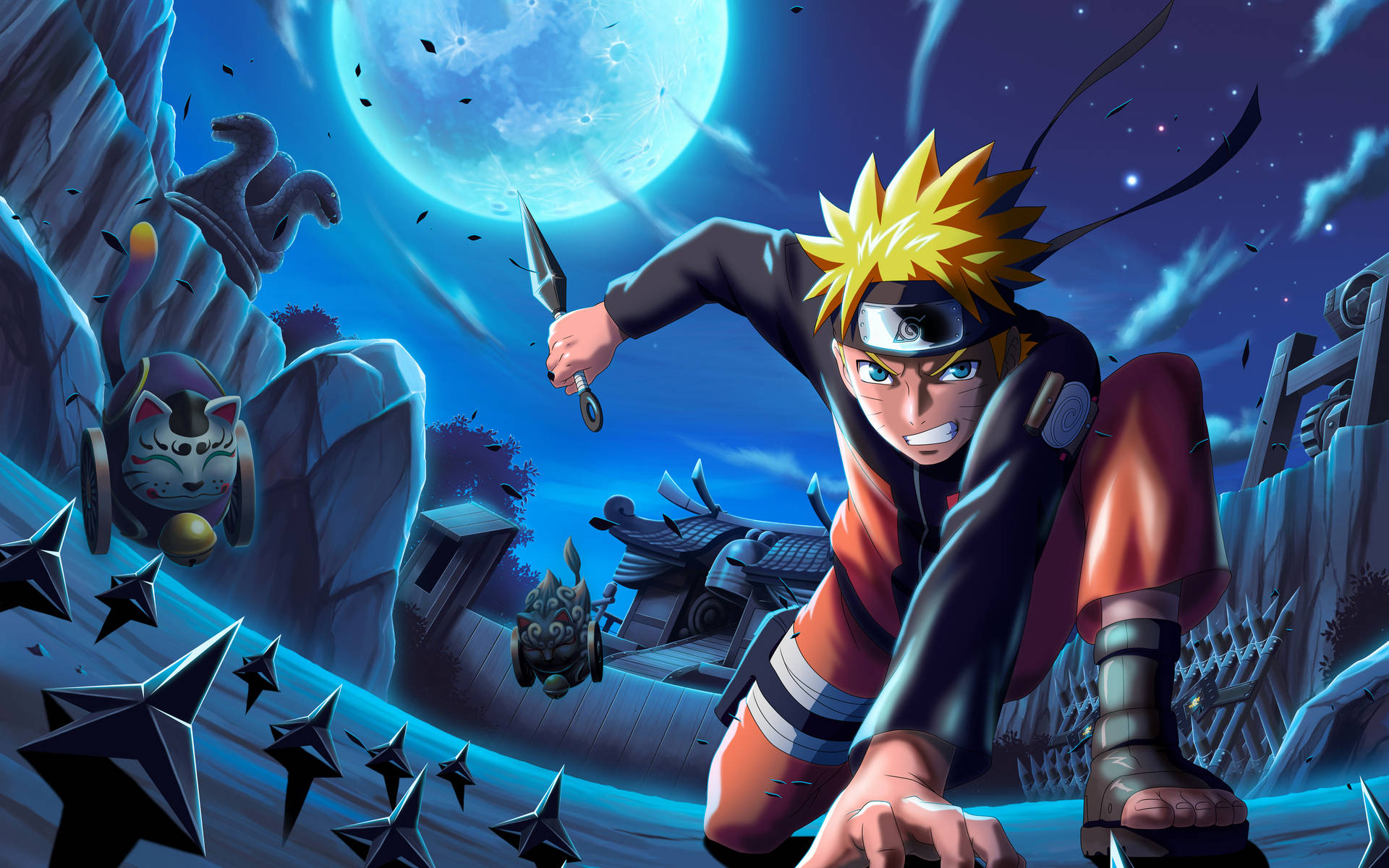 Naruto Uzumaki Onder Die Konoha Maan Muurpapier