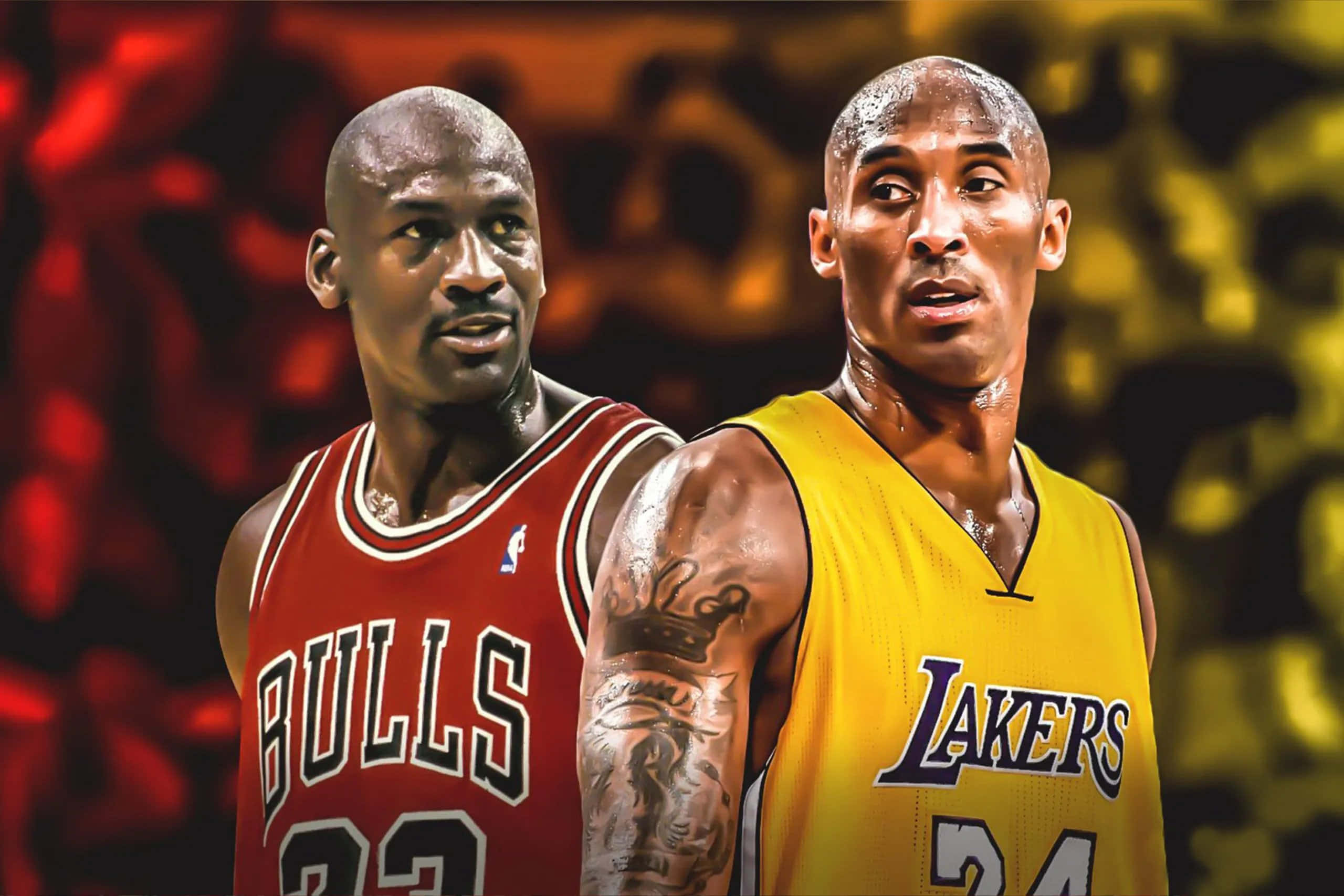 NBA Superstars Kobe Bryant en Michael Jordan Digitale Illustrasie Muurpapier