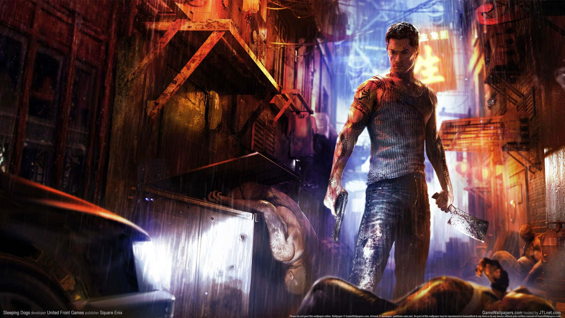 Neem die strate van Hongkong in as onderdekspeurder Wei Shen in die bekroonde speletjie “Sleeping Dogs”. Muurpapier
