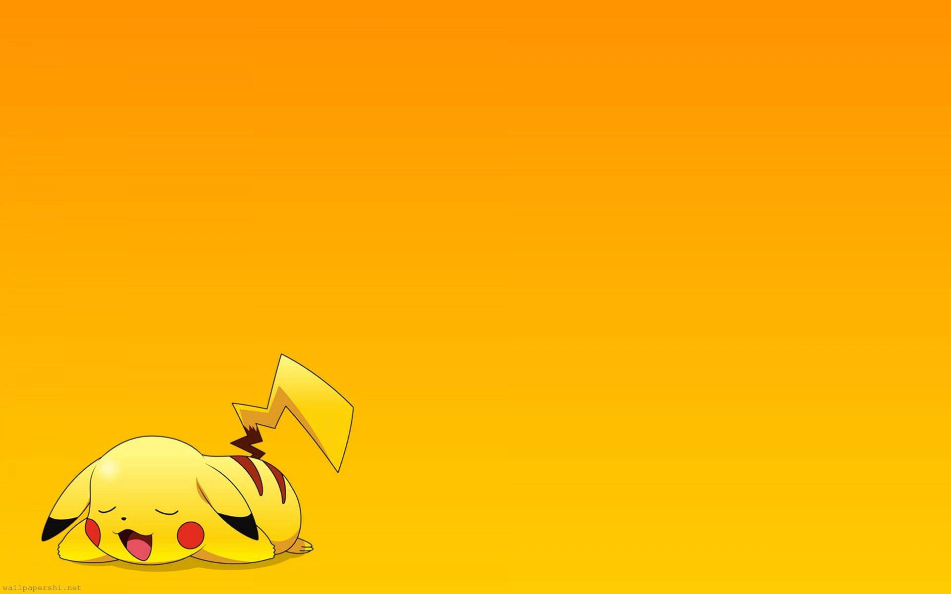 Agtergrond van Pikachu wat rus op die hoek van 'n geel agtergrond.
