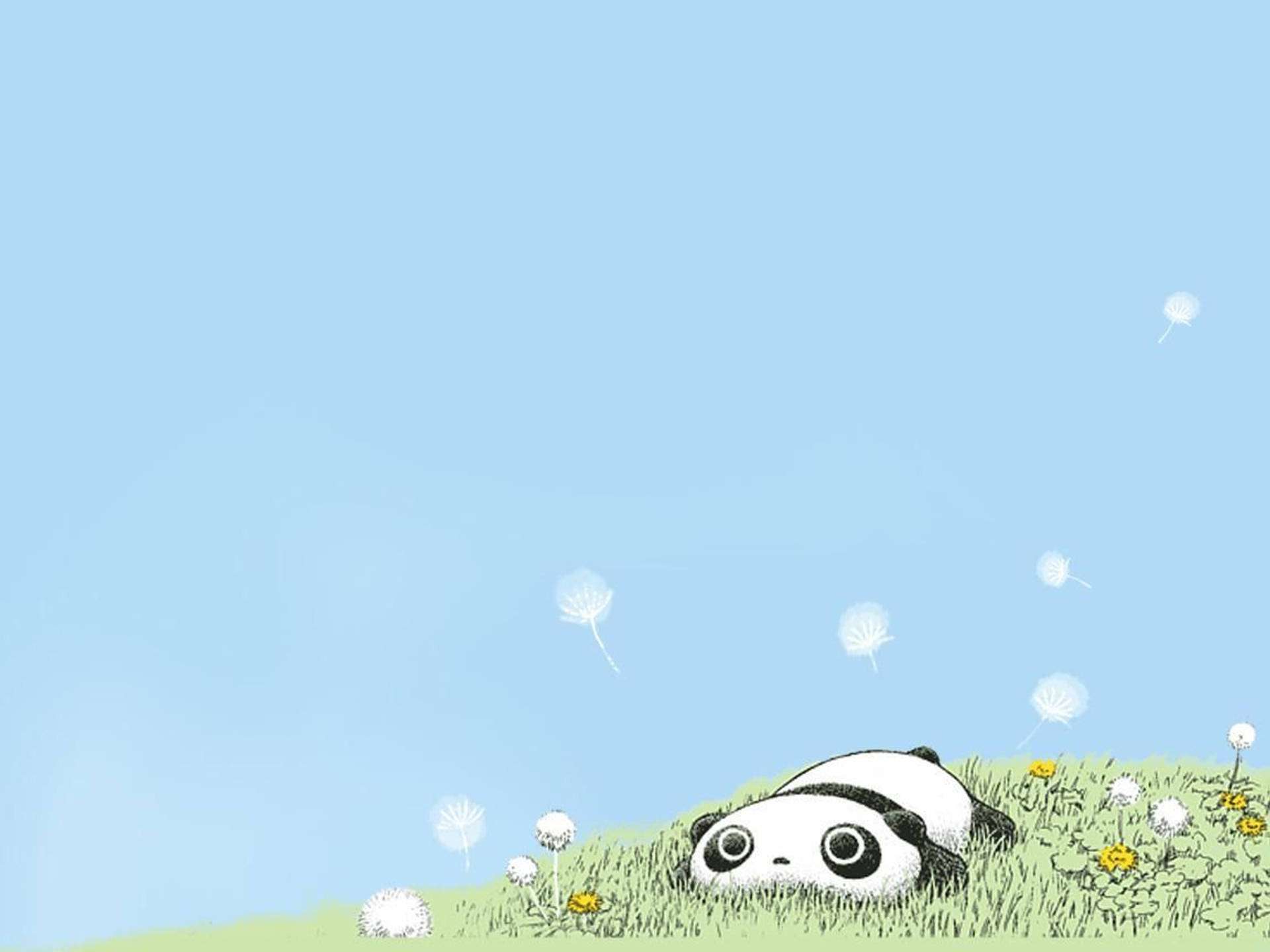 'n Pastelblou afbeelding van oulike panda-karakter genaamd Tarepanda-muurpapier.