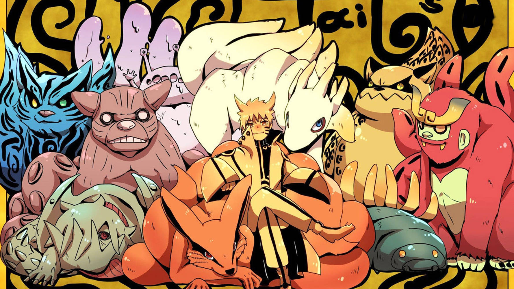 Nege Stertmonsters in Naruto-rekenaar Muurpapier