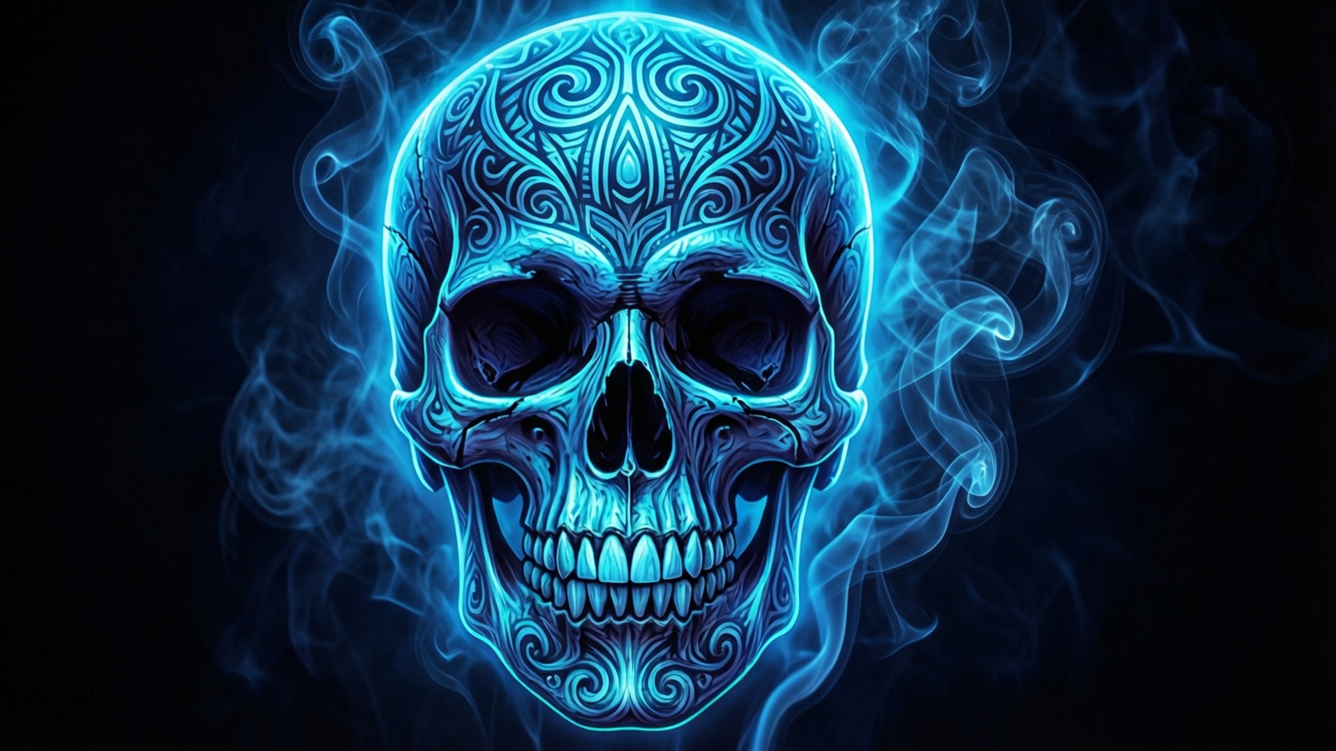 Neon Blou Skedel Muurpapier