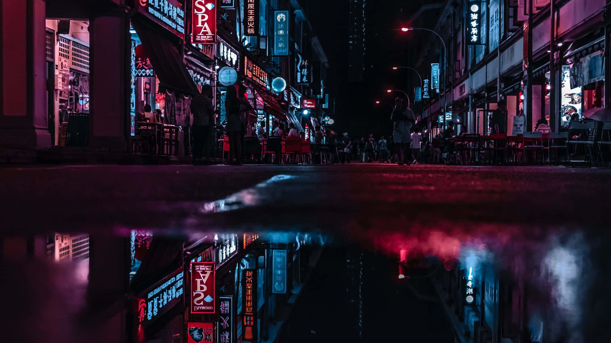Neon City agtergrond Muurpapier
