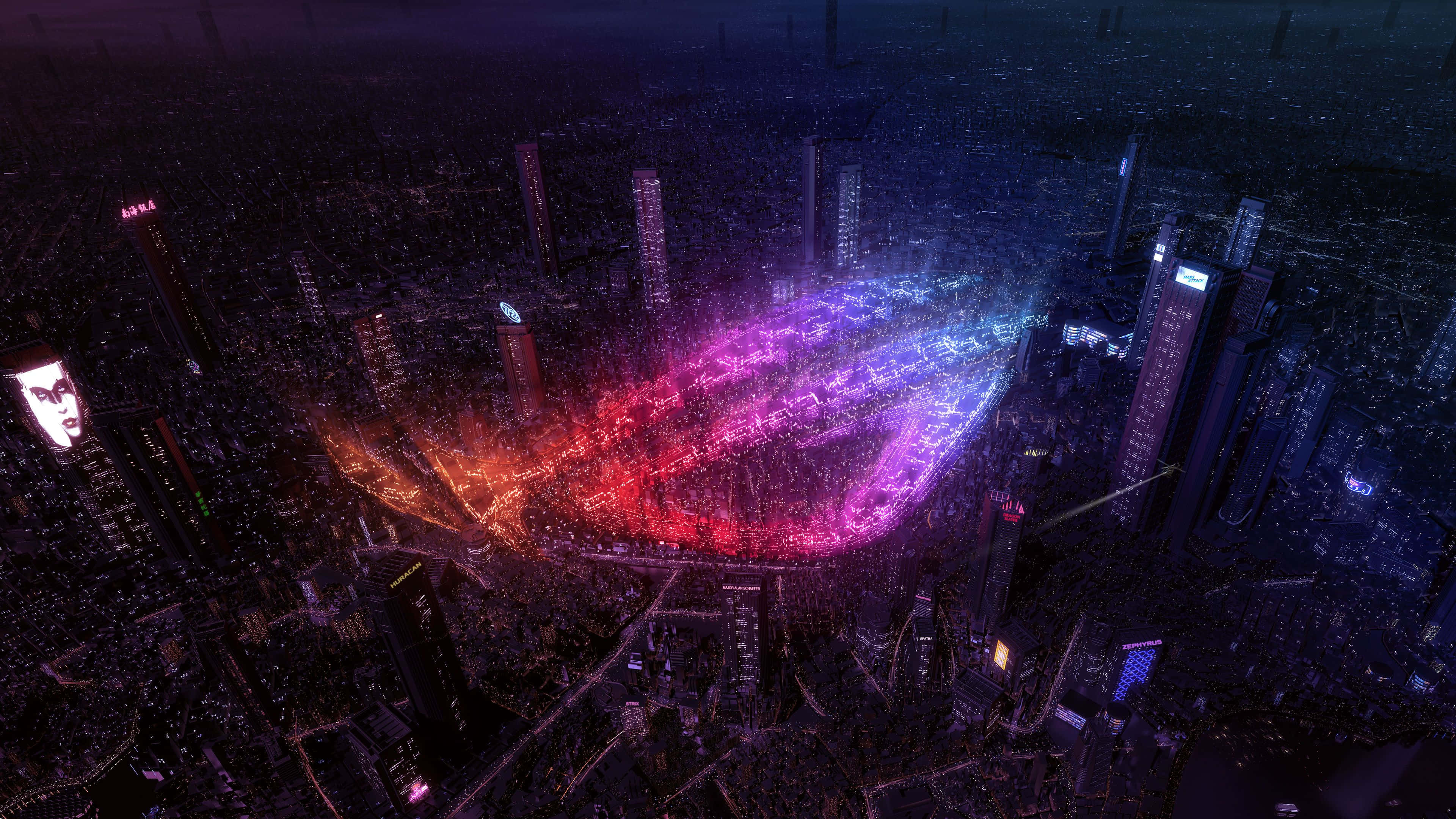 Neon City agtergrond Muurpapier