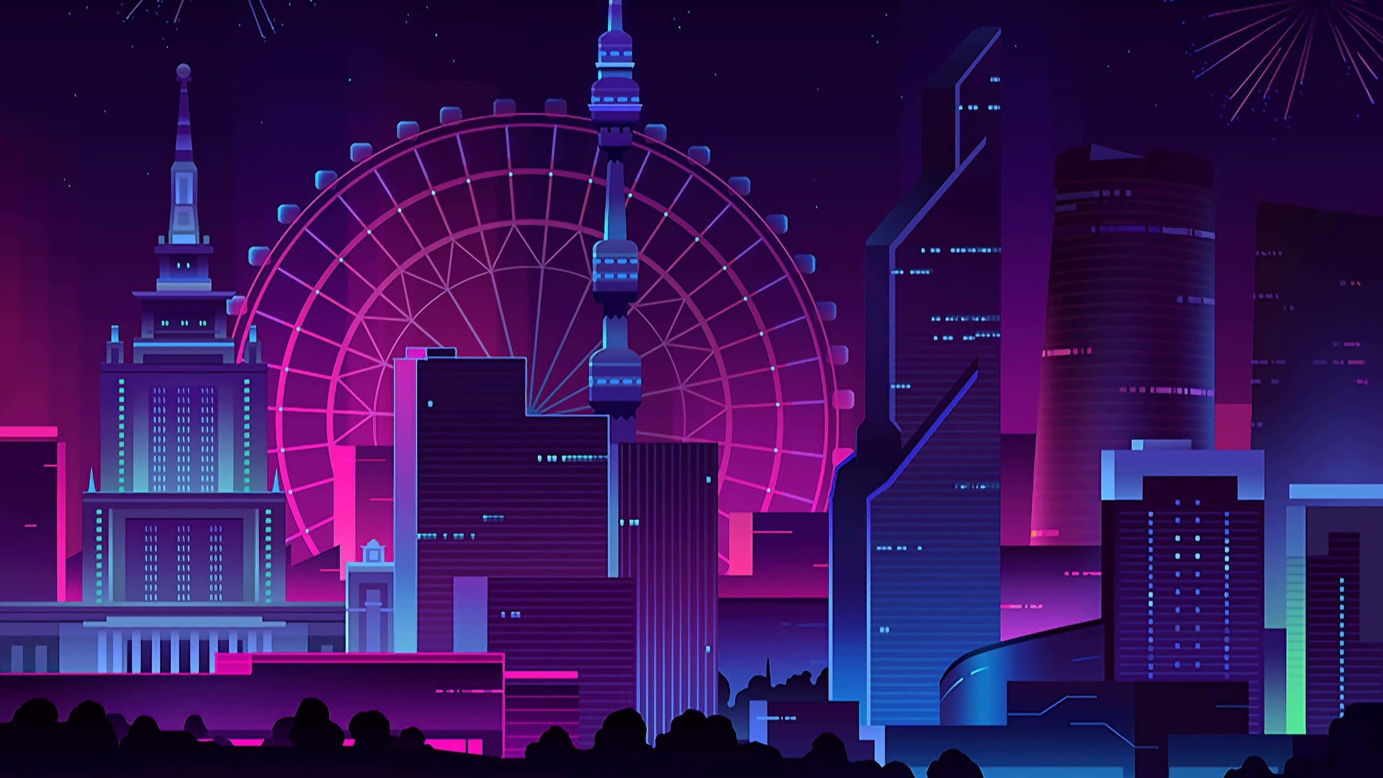 Neon City agtergrond Muurpapier