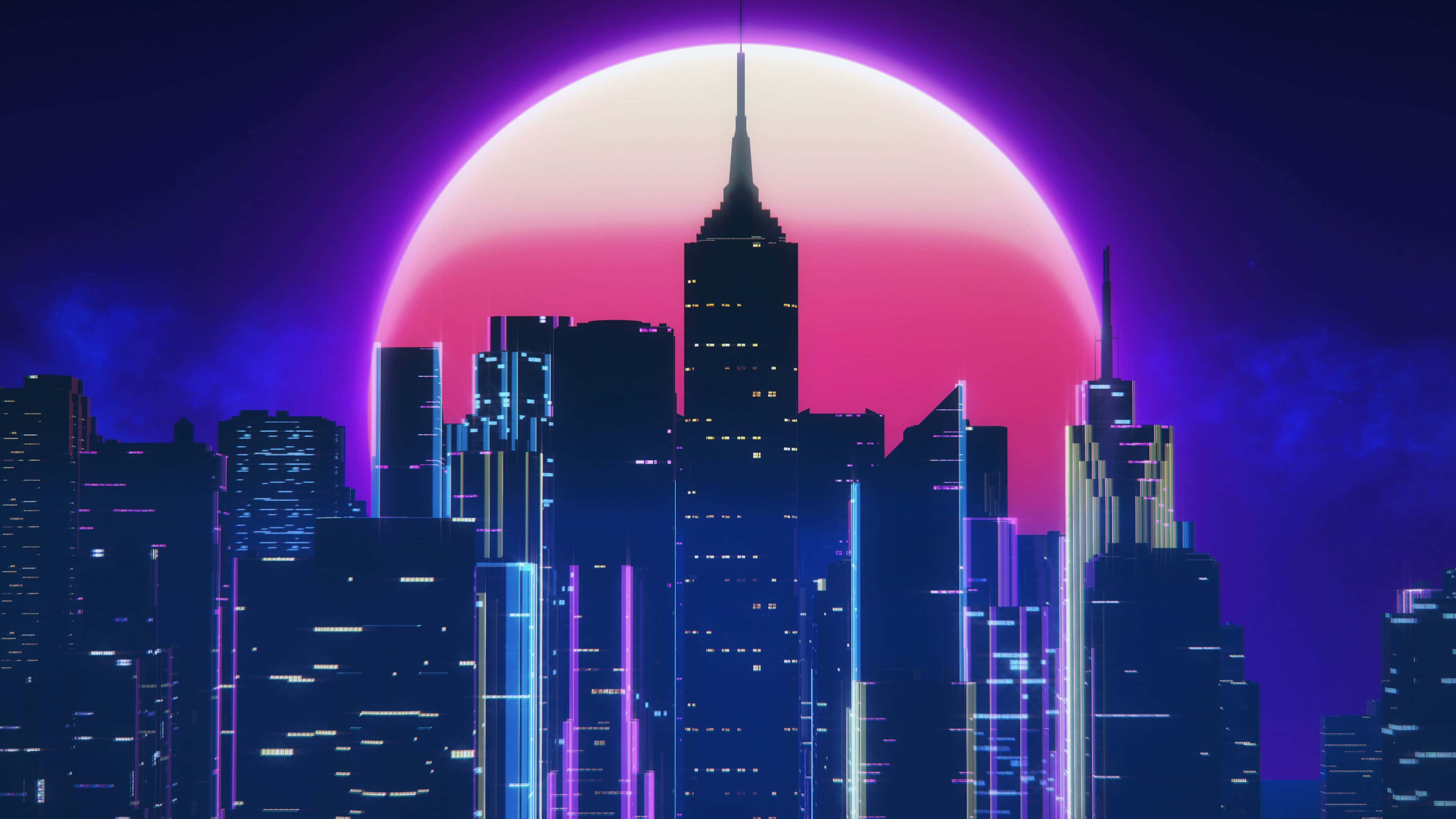 Neon City agtergrond Muurpapier
