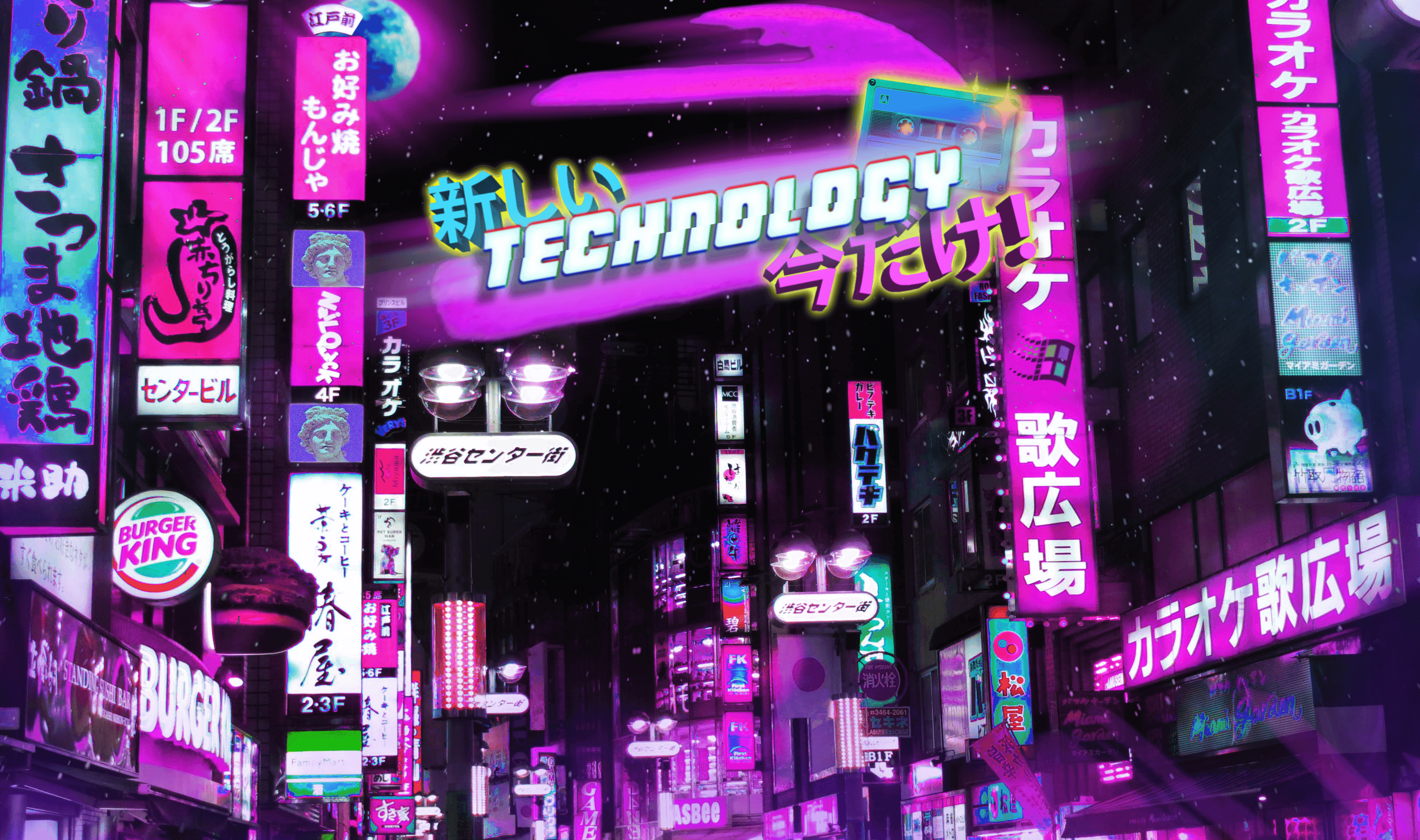 Neon City agtergrond Muurpapier