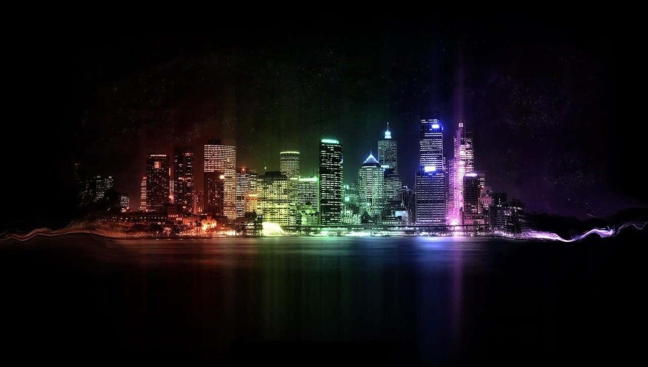 Neon City agtergrond Muurpapier