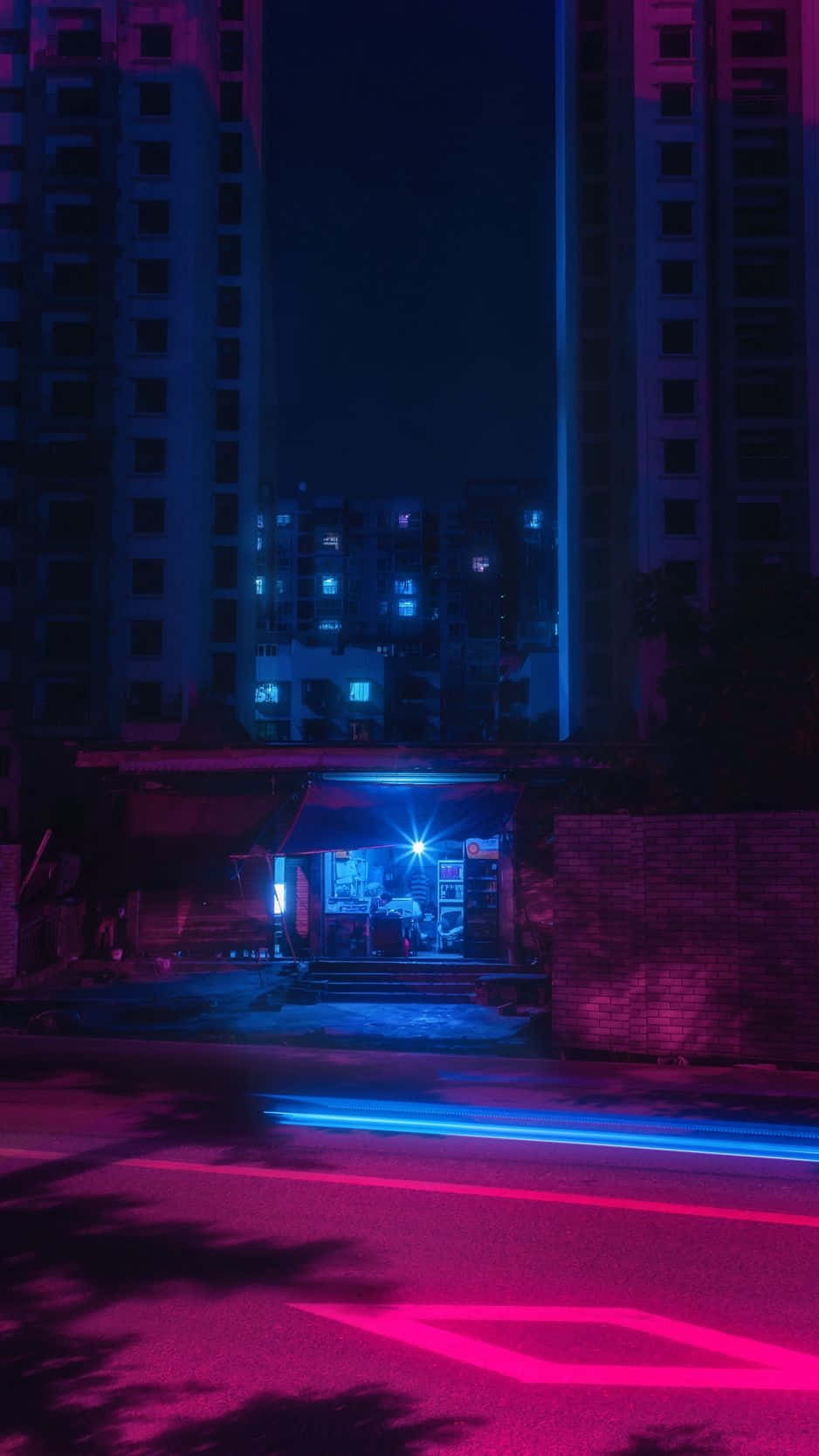 Neon City agtergrond Muurpapier