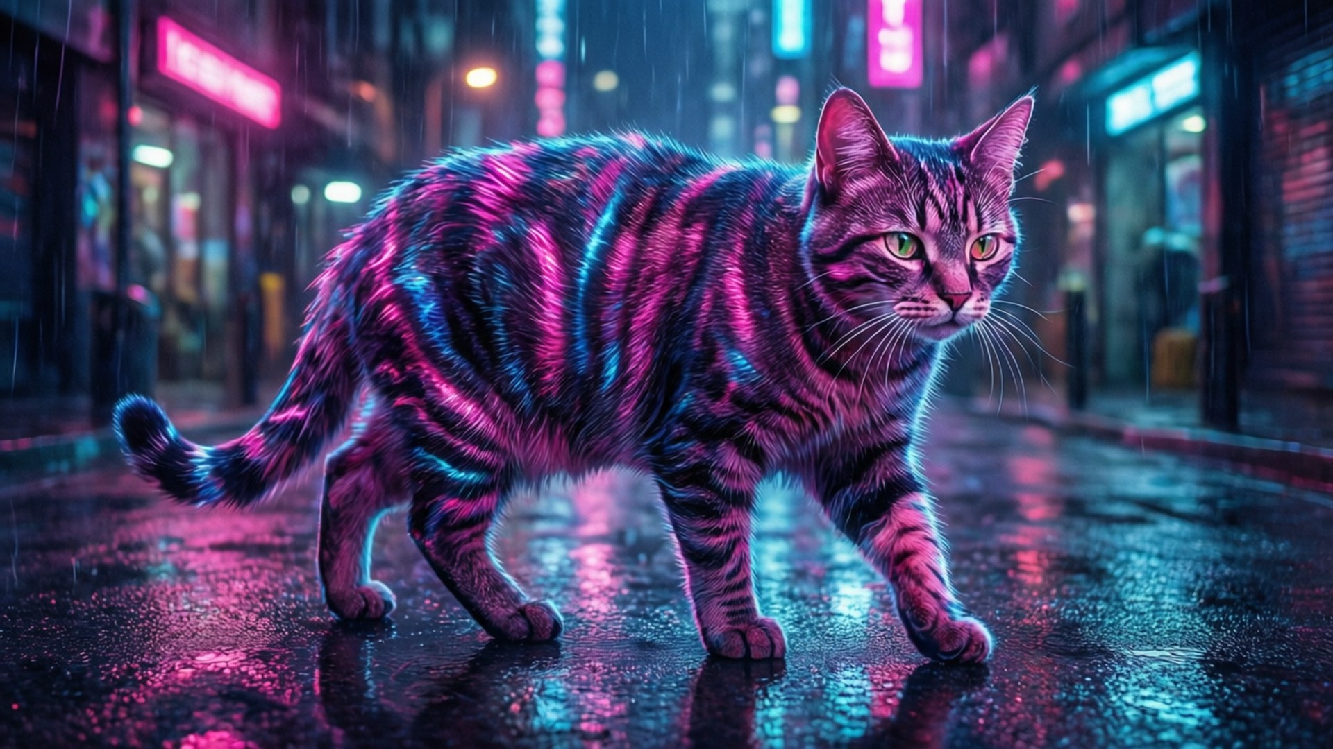 Neon Cyber Kat Muurpapier