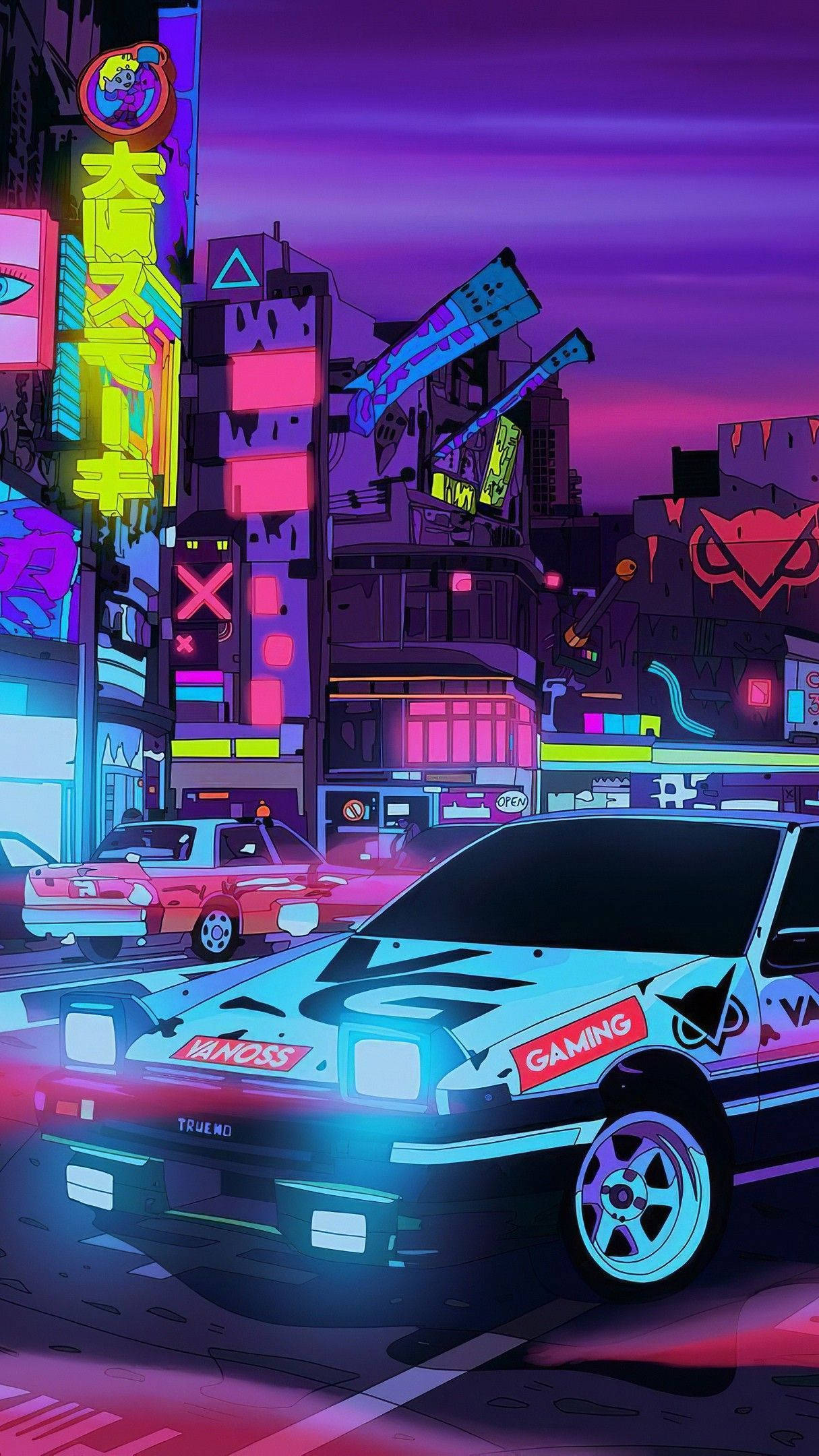 Neon-estetiek JDM-motor wat Lewendige Naglewe Ten Toon Stel Muurpapier