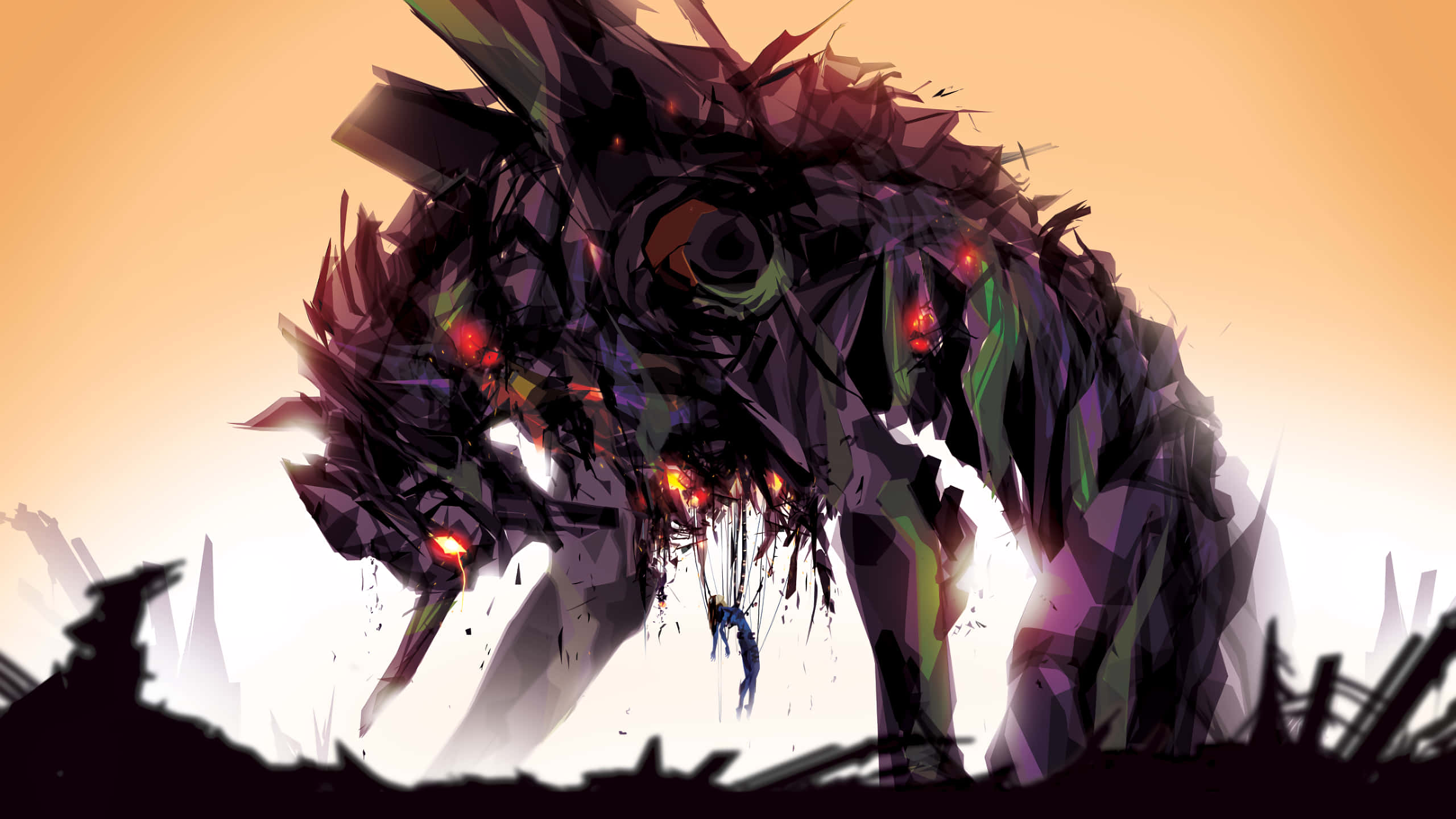 Neon Genesis Evangelion se Futuristiese Meganiese Beskermer teen die Skemerhemel Muurpapier