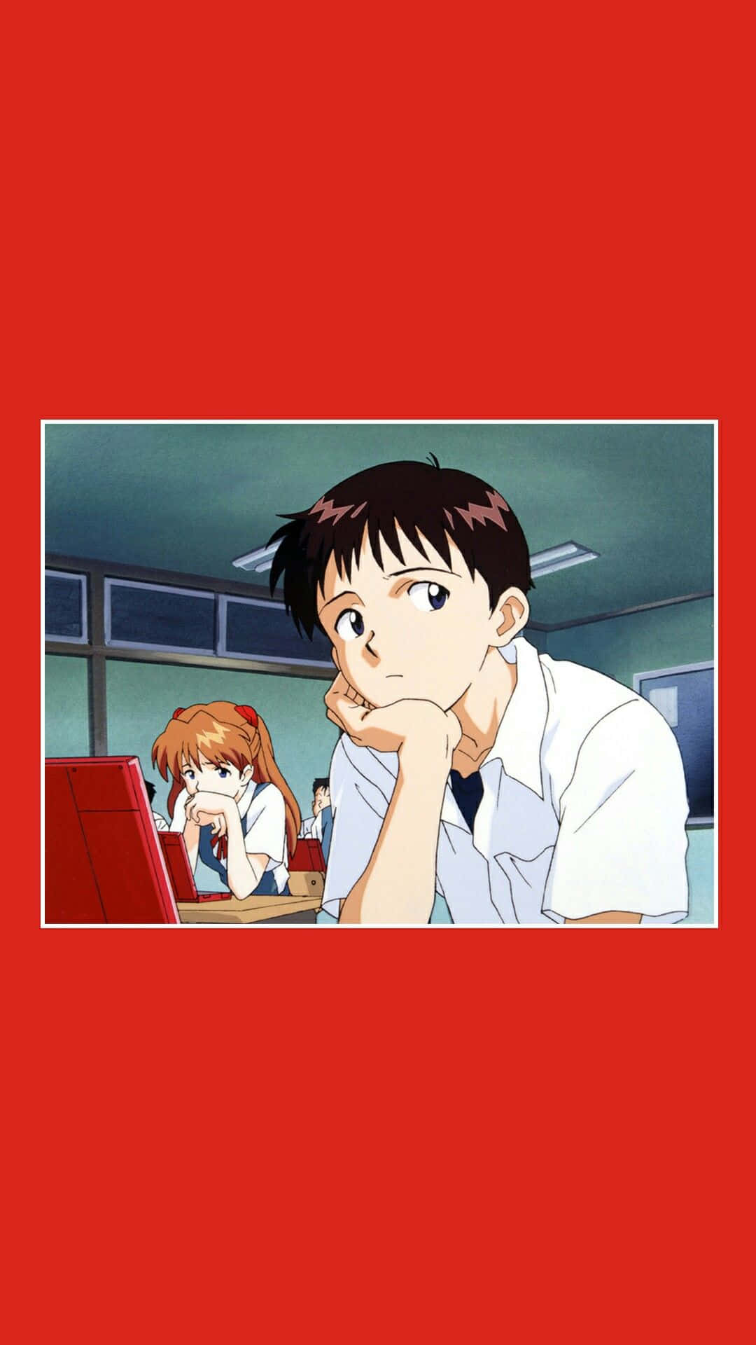 Neon Genesis Rooie Anime Estetika Muurpapier