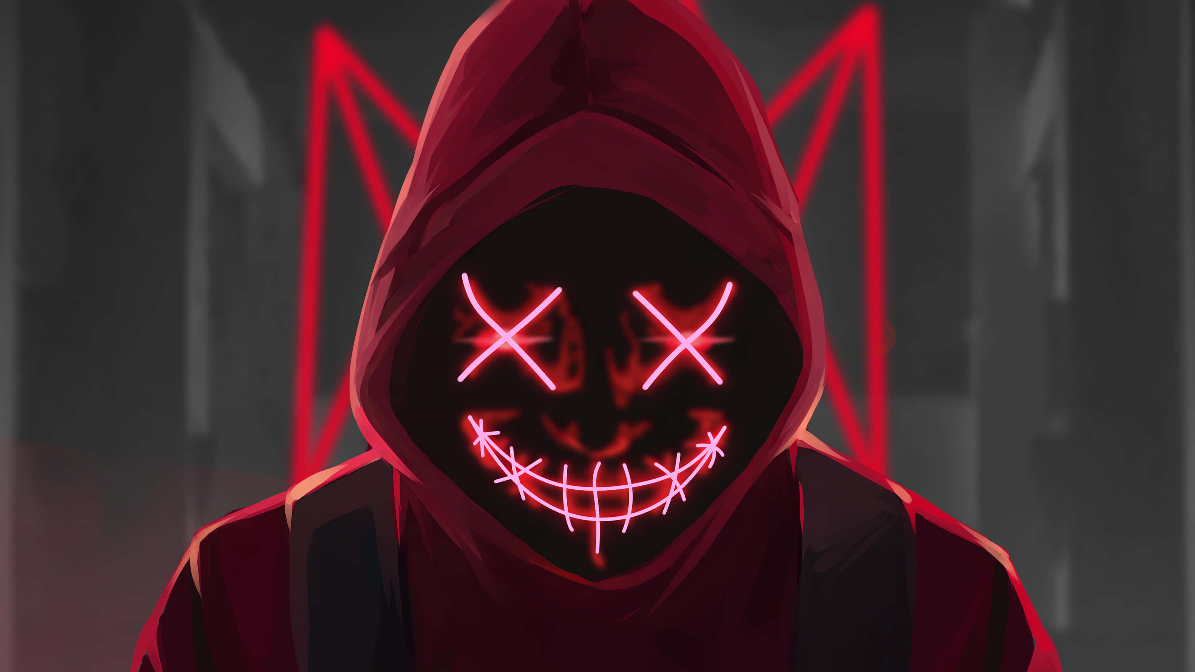 Neon Gesig Rooi PFP Muurpapier