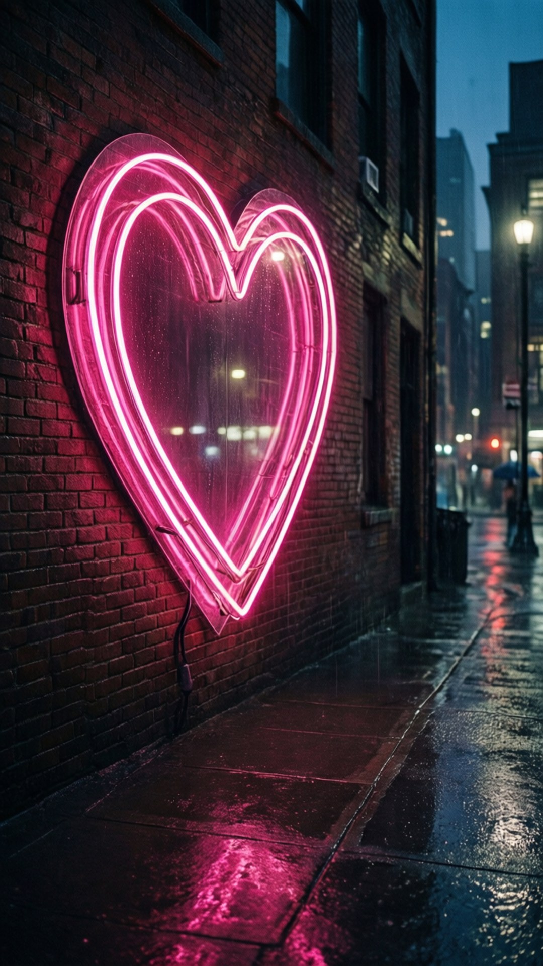 Neon Hart Reën Muurpapier