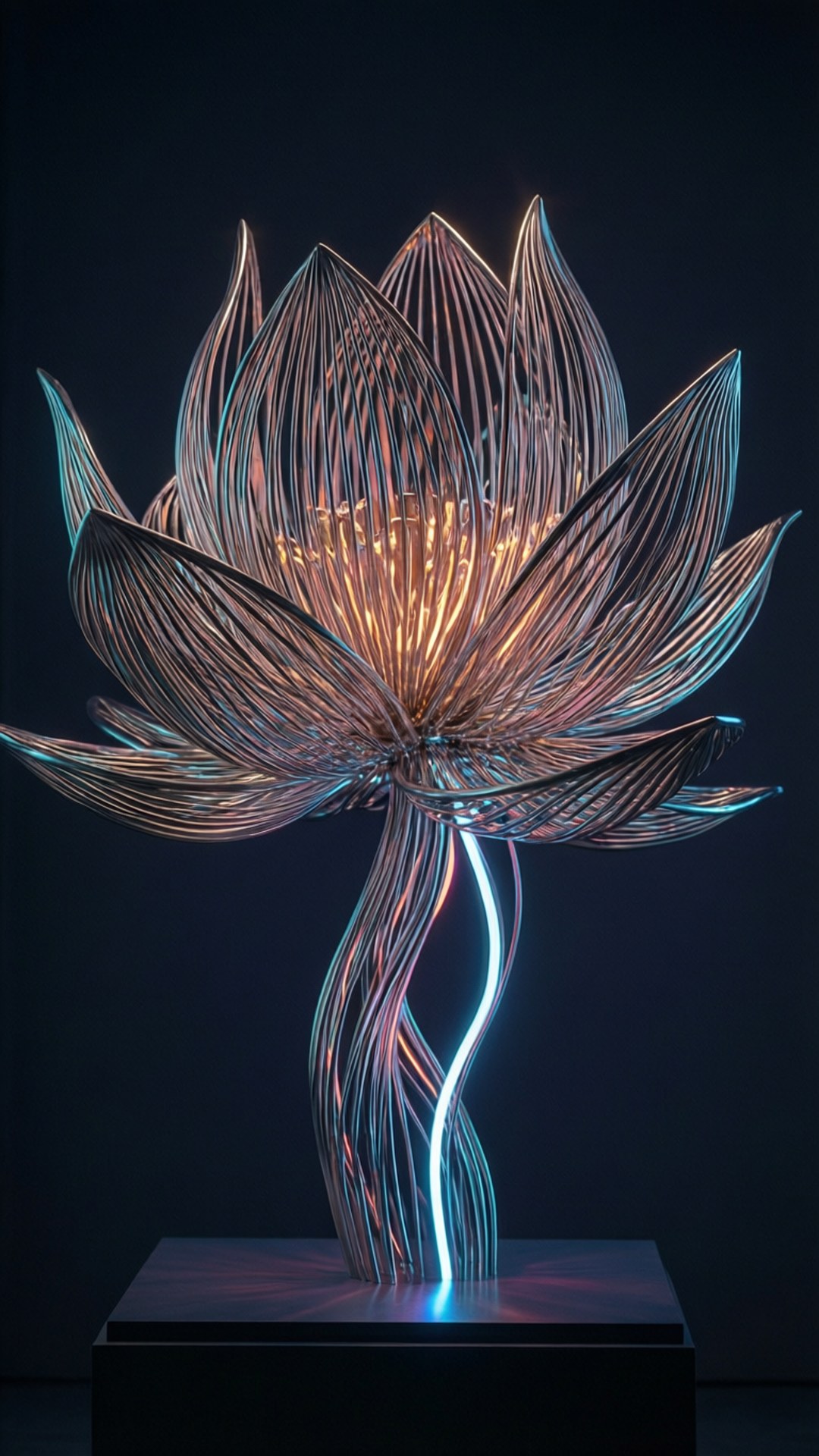 Neon Lotus Beeldhouwwerk Muurpapier