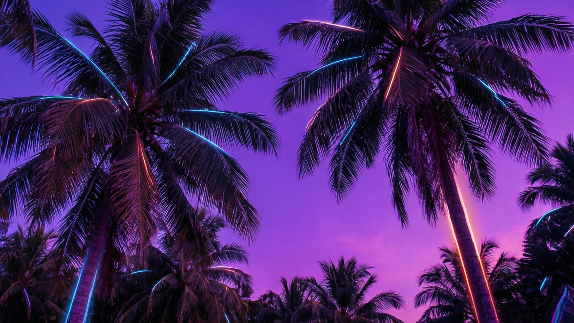 Neon-palmbome Muurpapier