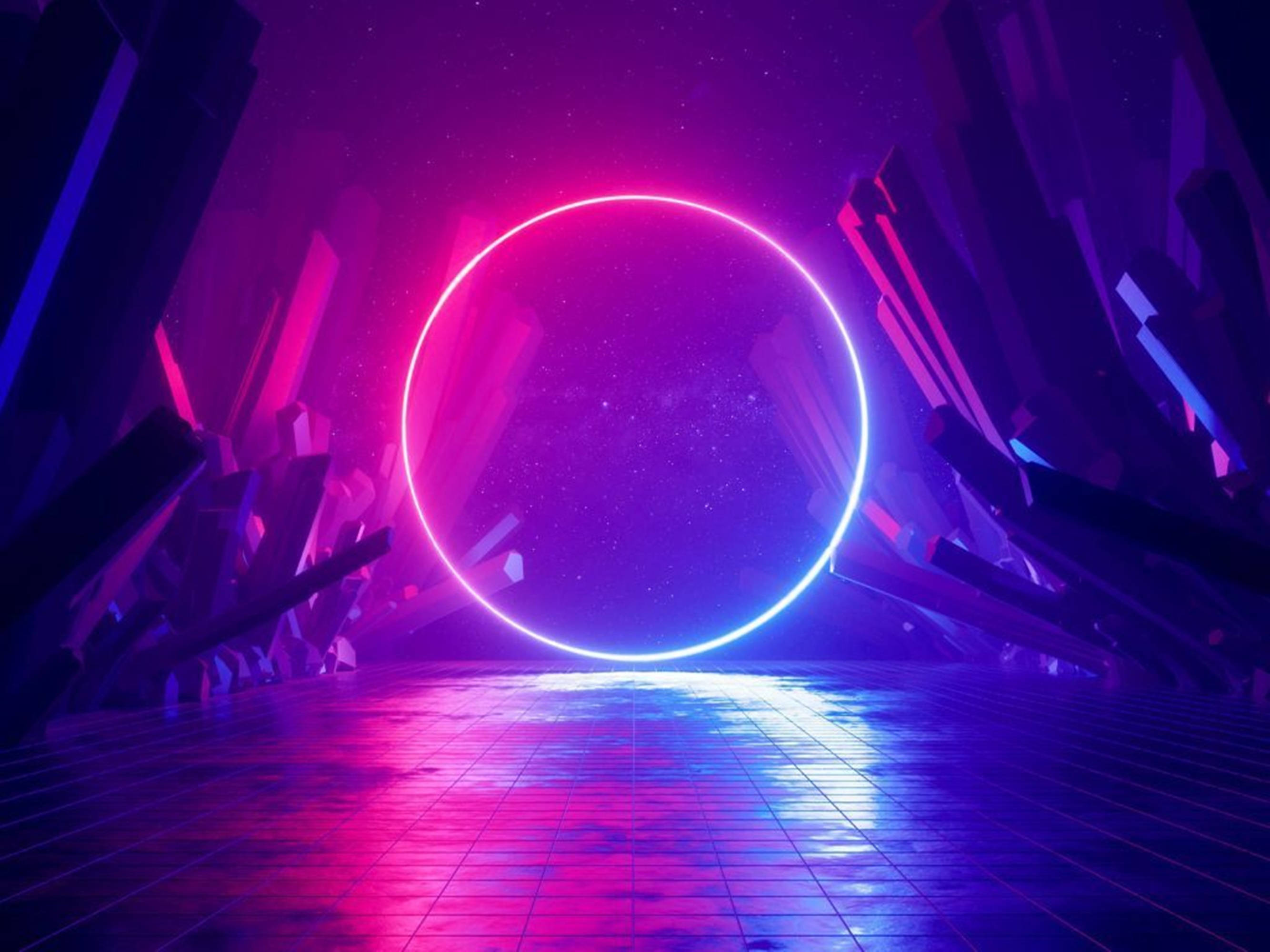 Neon Pers 4K Sirkel Muurpapier