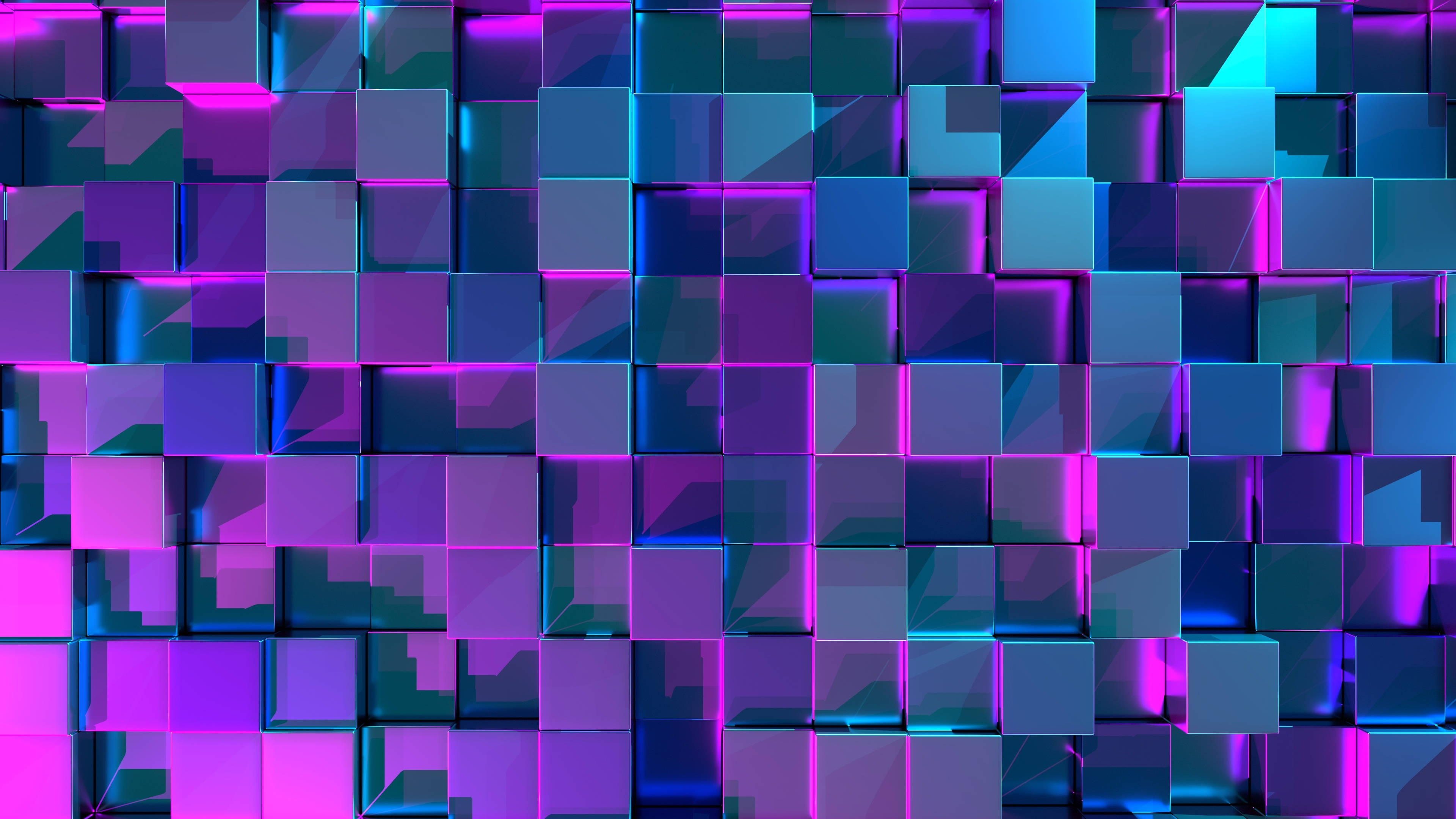 Neon Pers Estetiese 3D Kubusse Muurpapier