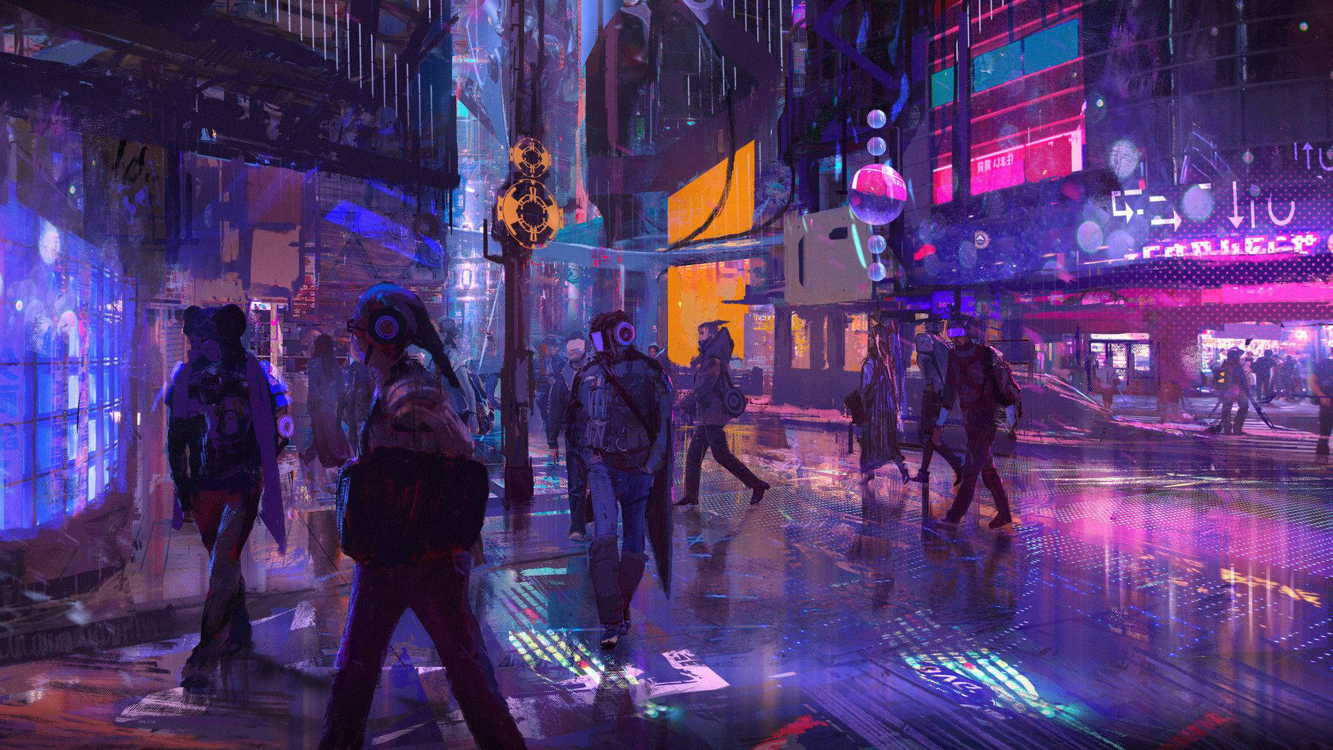 Neon Pers Estetiese Cyberpunk Straat Muurpapier