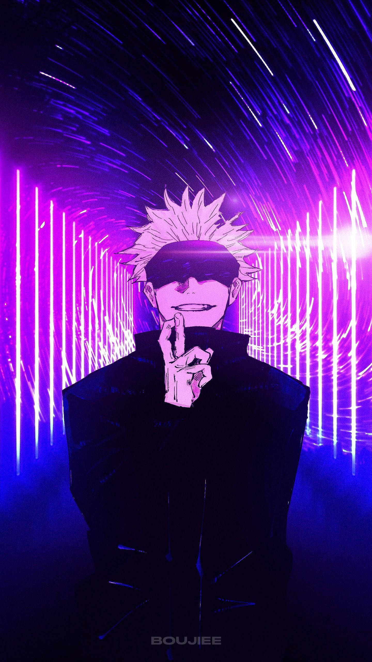Neon Pers Satoru Gojo Jujutsu Kaisen Foon Muurpapier