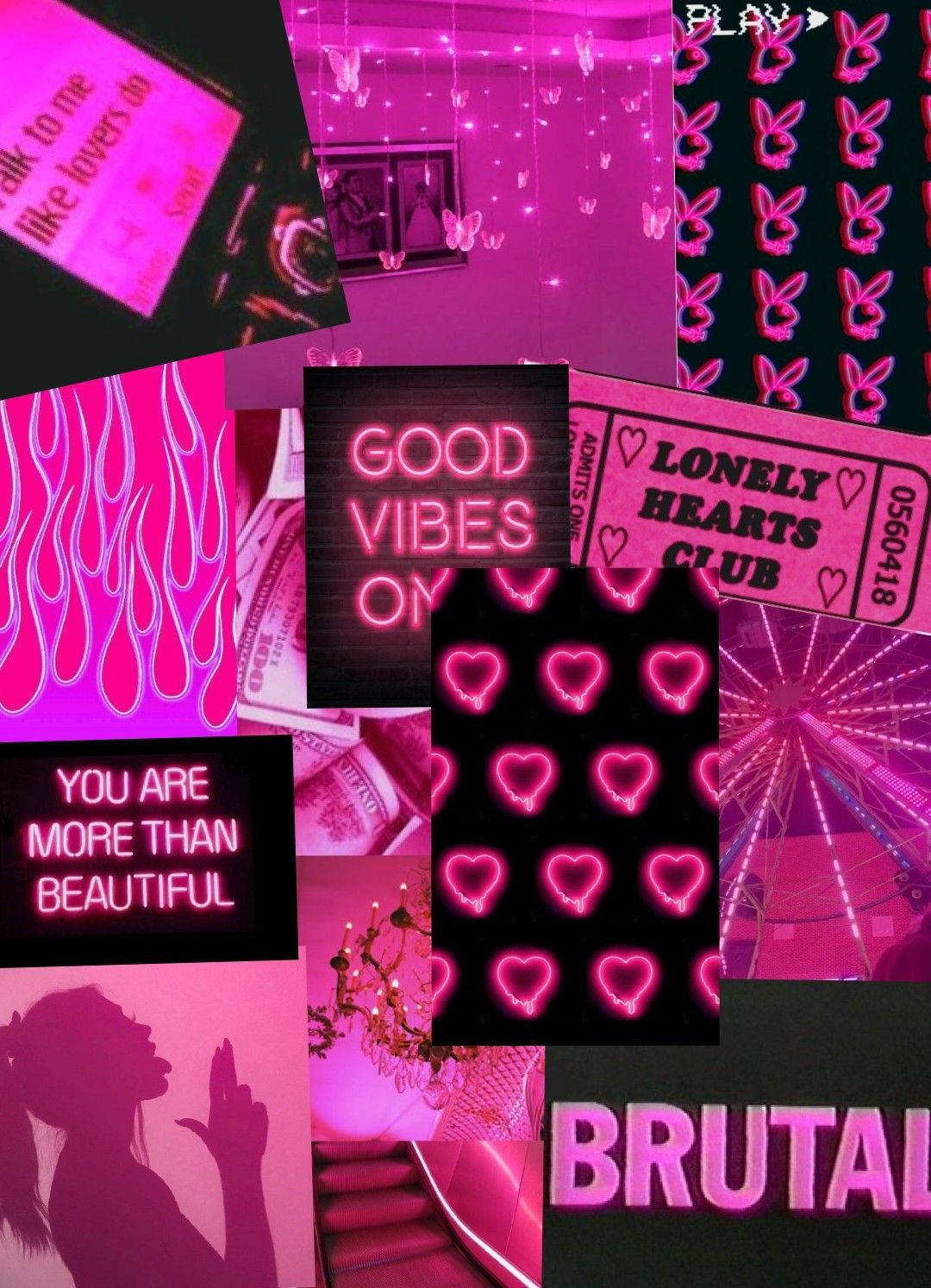 Neon Pienk en Swart Collage Muurpapier