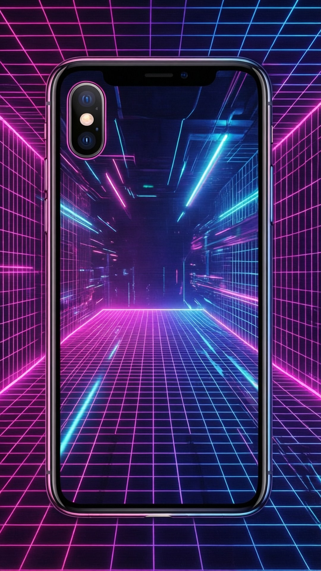 Neon Rooster iPhone X Muurpapier