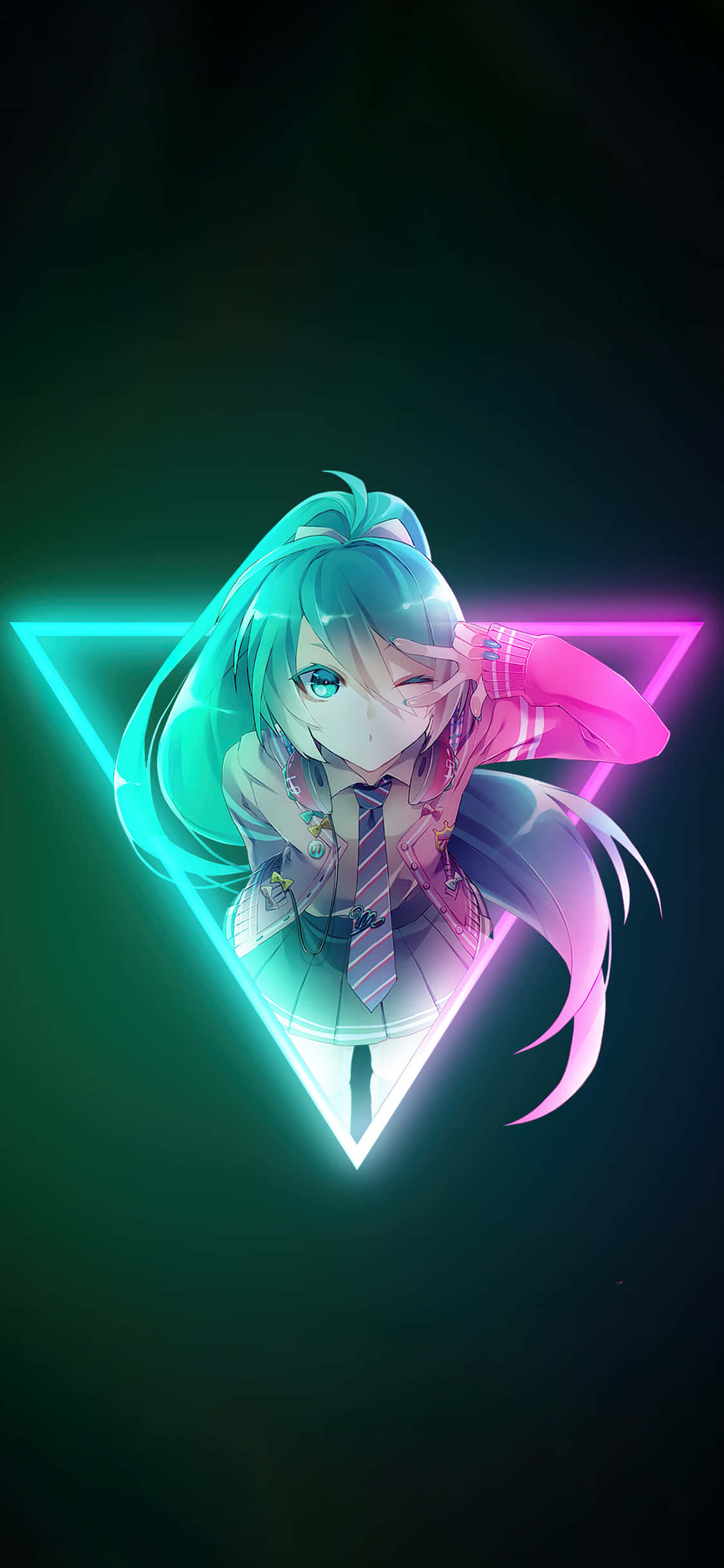 Neon-sluitingskerm Anime-meisie Muurpapier