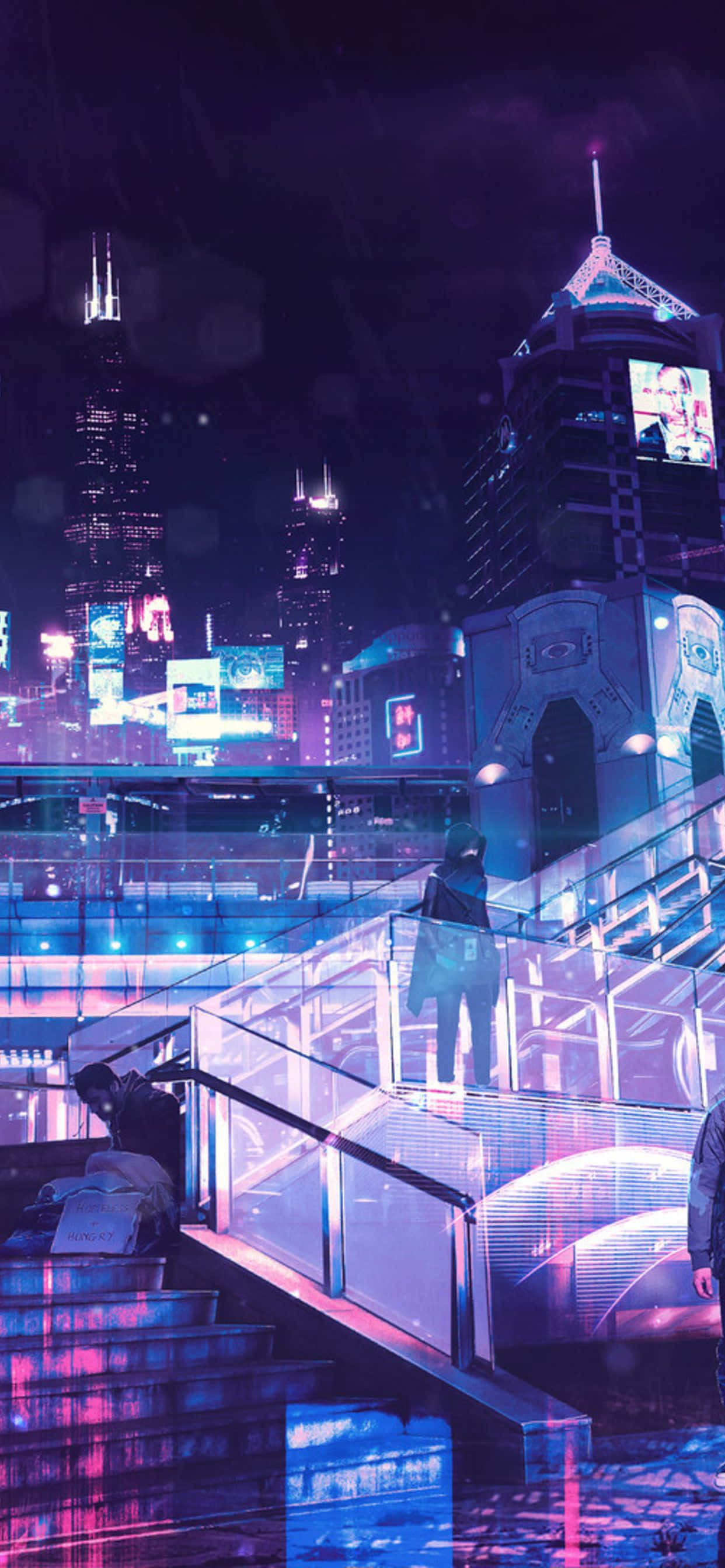 Neon Stad agtergrond Muurpapier